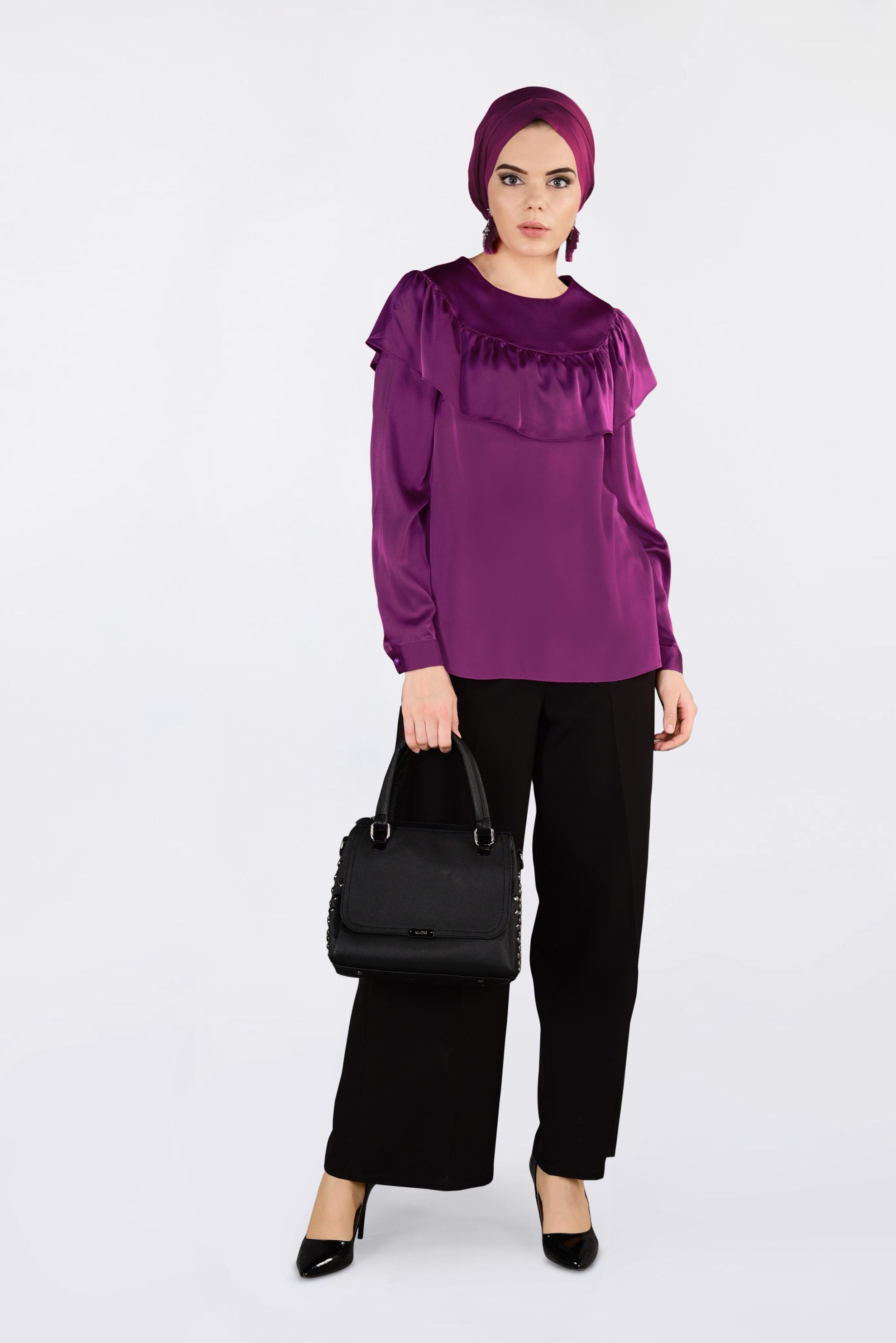 Tesettür giyim FUŞYA OMUZLARI VOLANLI BLUZ 4202
