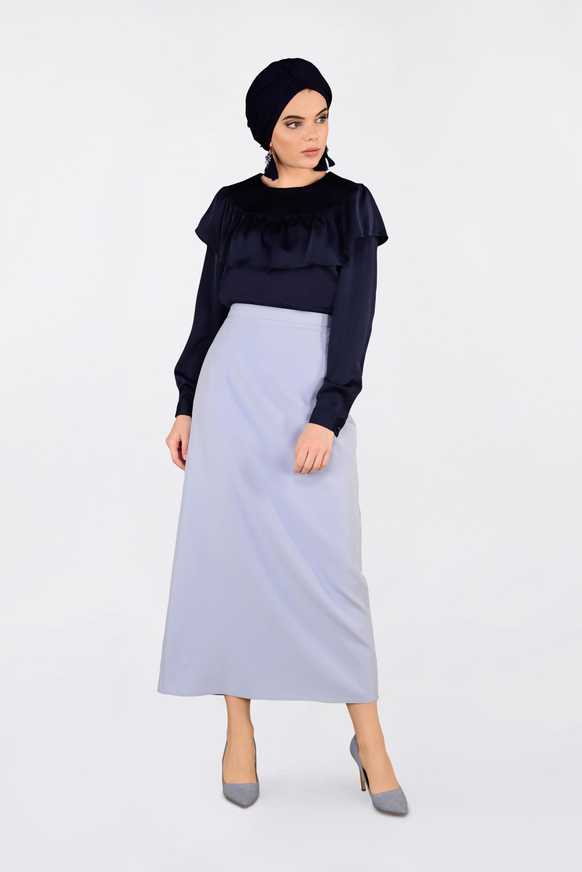 Tesettür giyim LACİVERT OMUZLARI VOLANLI BLUZ 4202