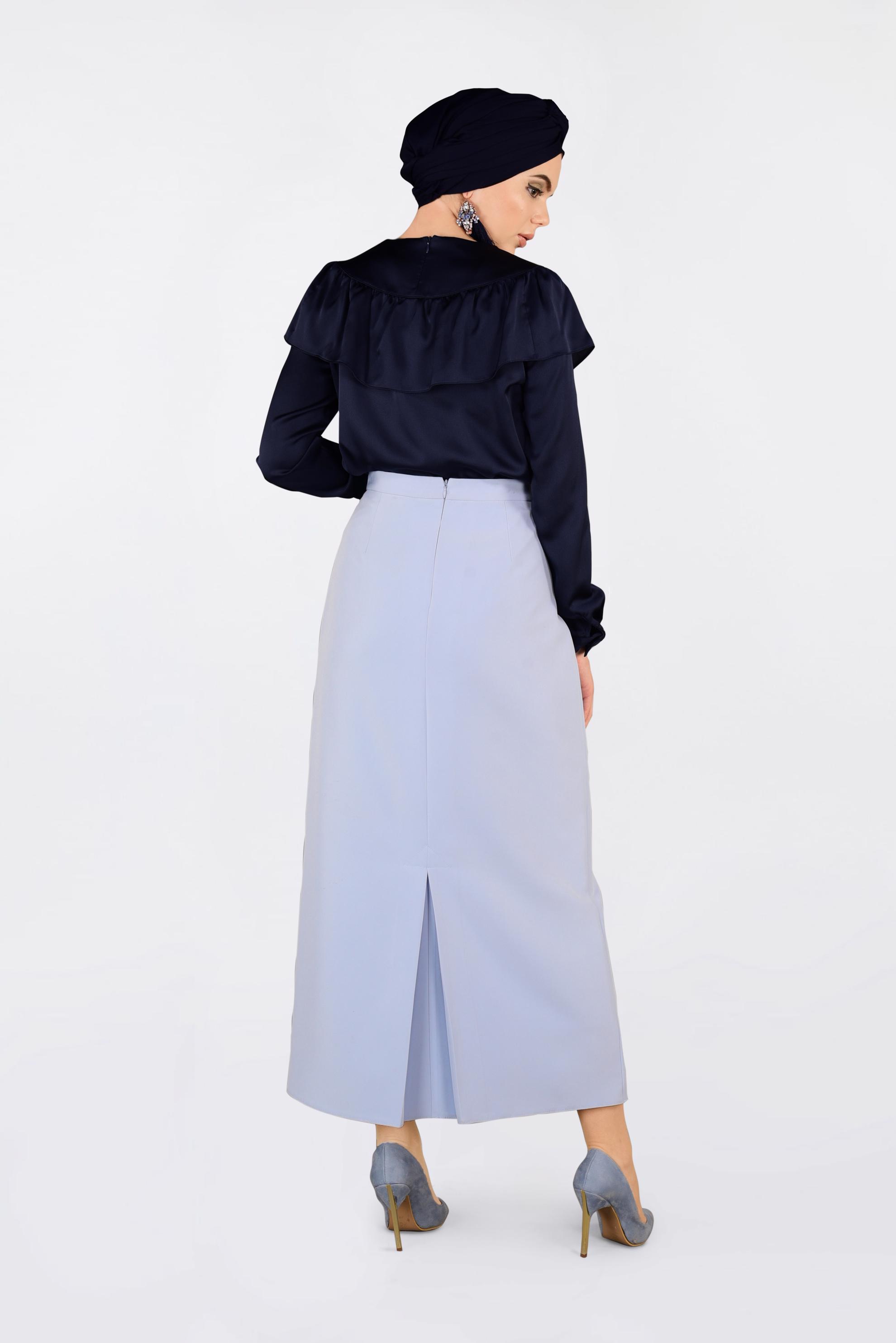 Tesettür giyim LACİVERT OMUZLARI VOLANLI BLUZ 4202