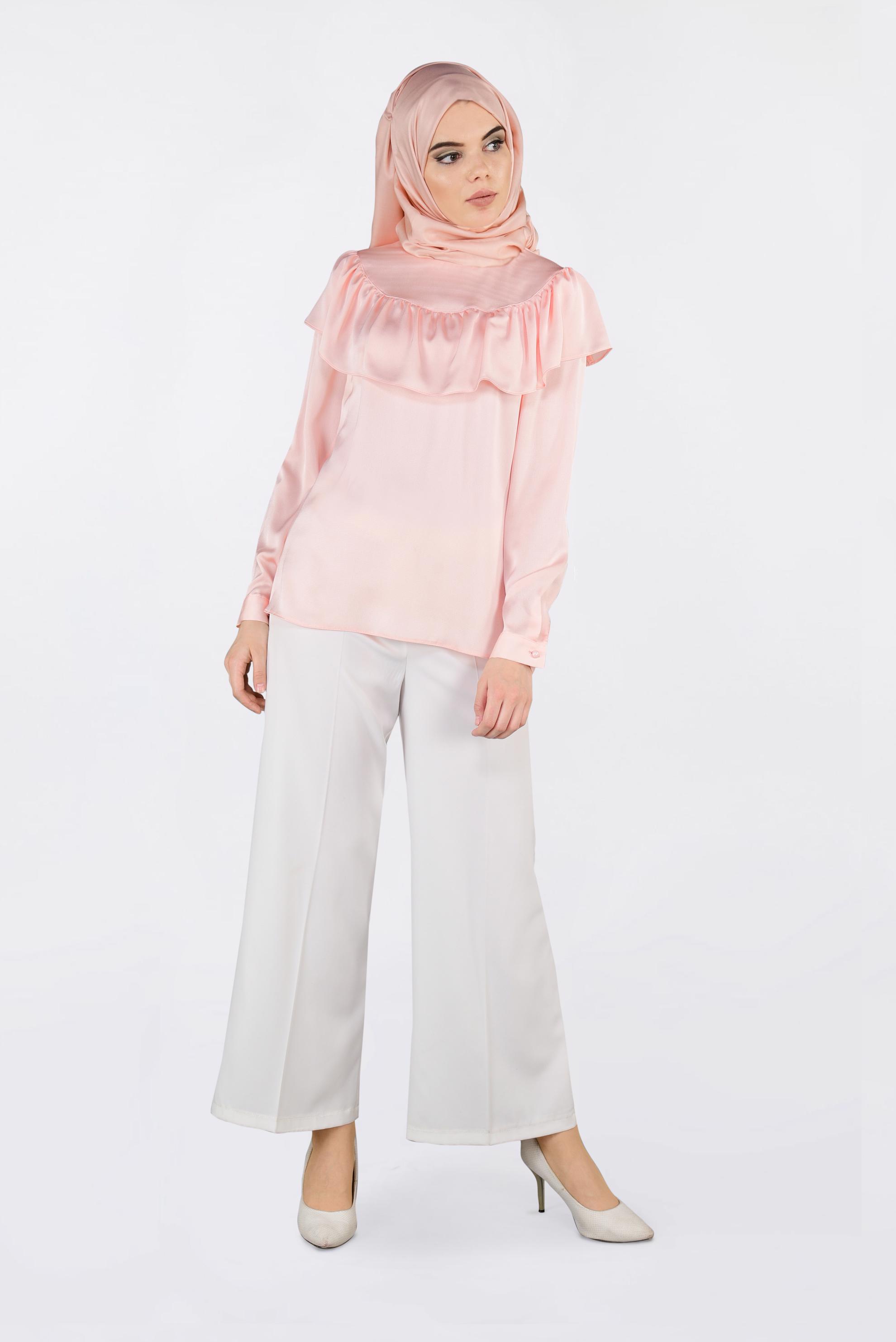 Tesettür giyim PUDRA OMUZLARI VOLANLI BLUZ 4202