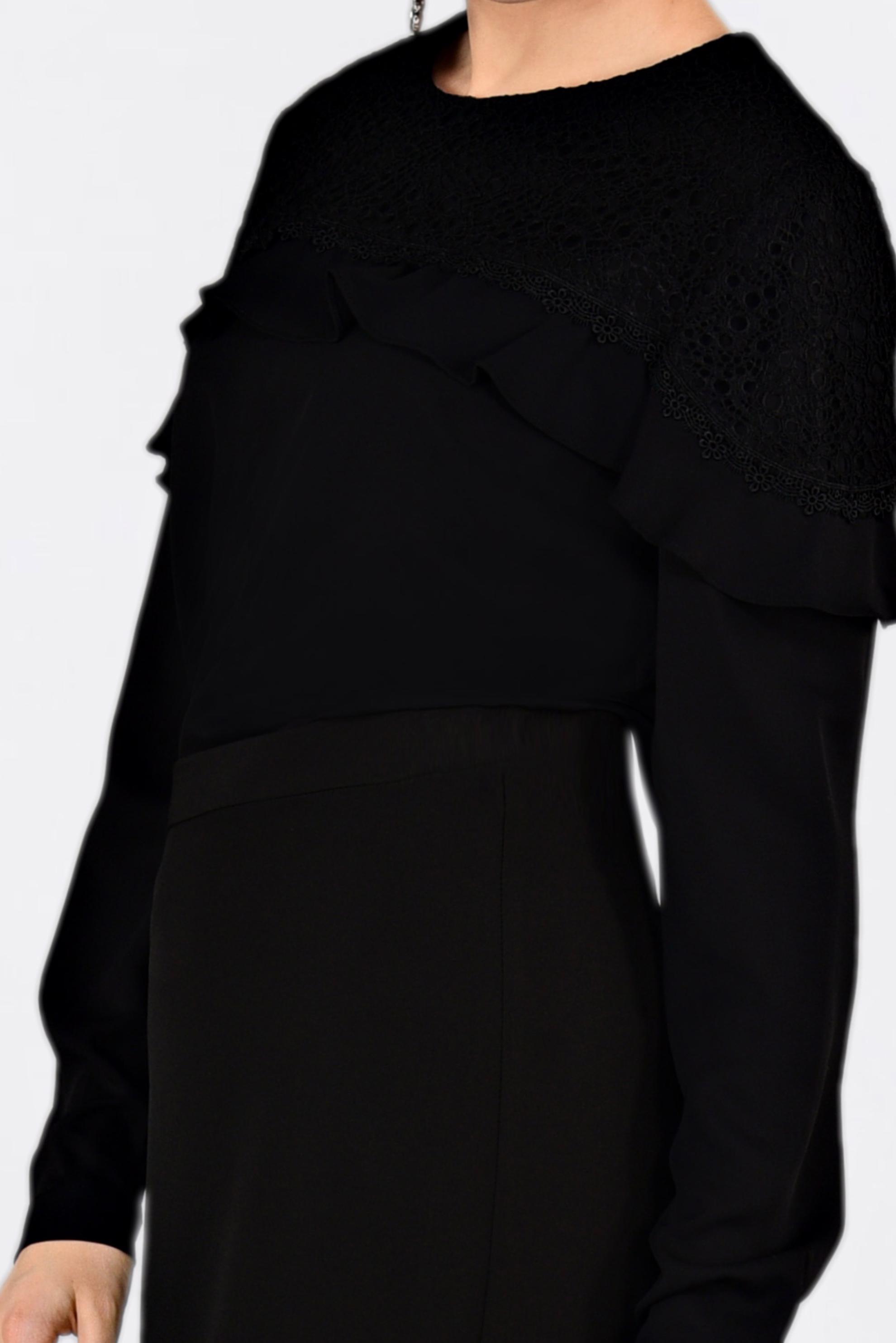 Tesettür giyim SİYAH DANTEL VE FIRFIRLI BLUZ 4204