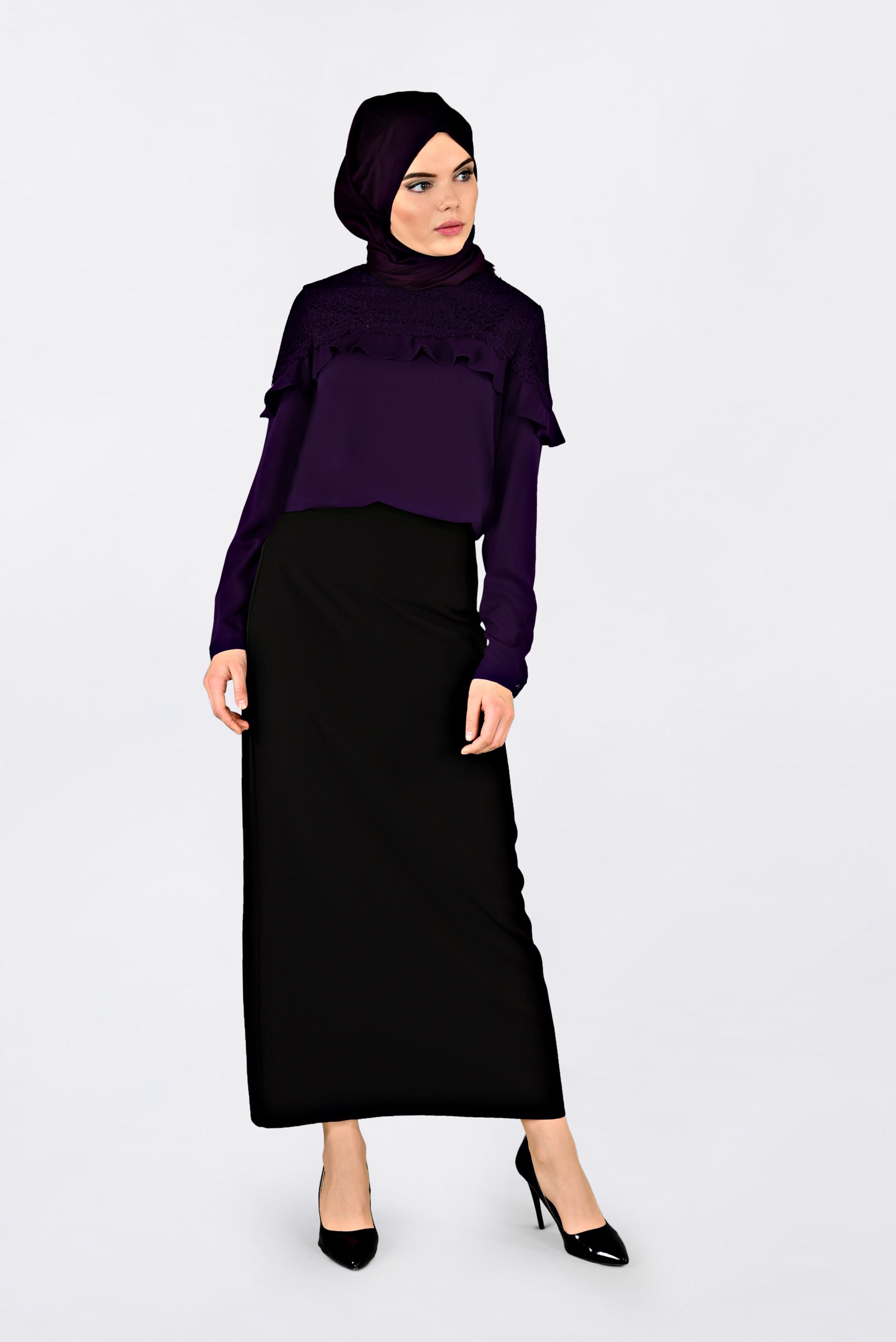 Tesettür giyim MOR DANTEL VE FIRFIRLI BLUZ 4204