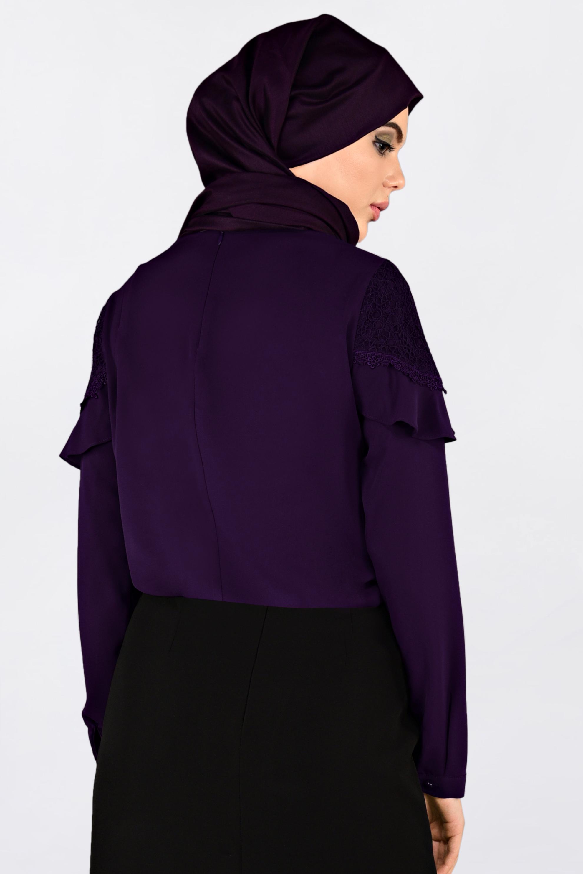 Tesettür giyim MOR DANTEL VE FIRFIRLI BLUZ 4204