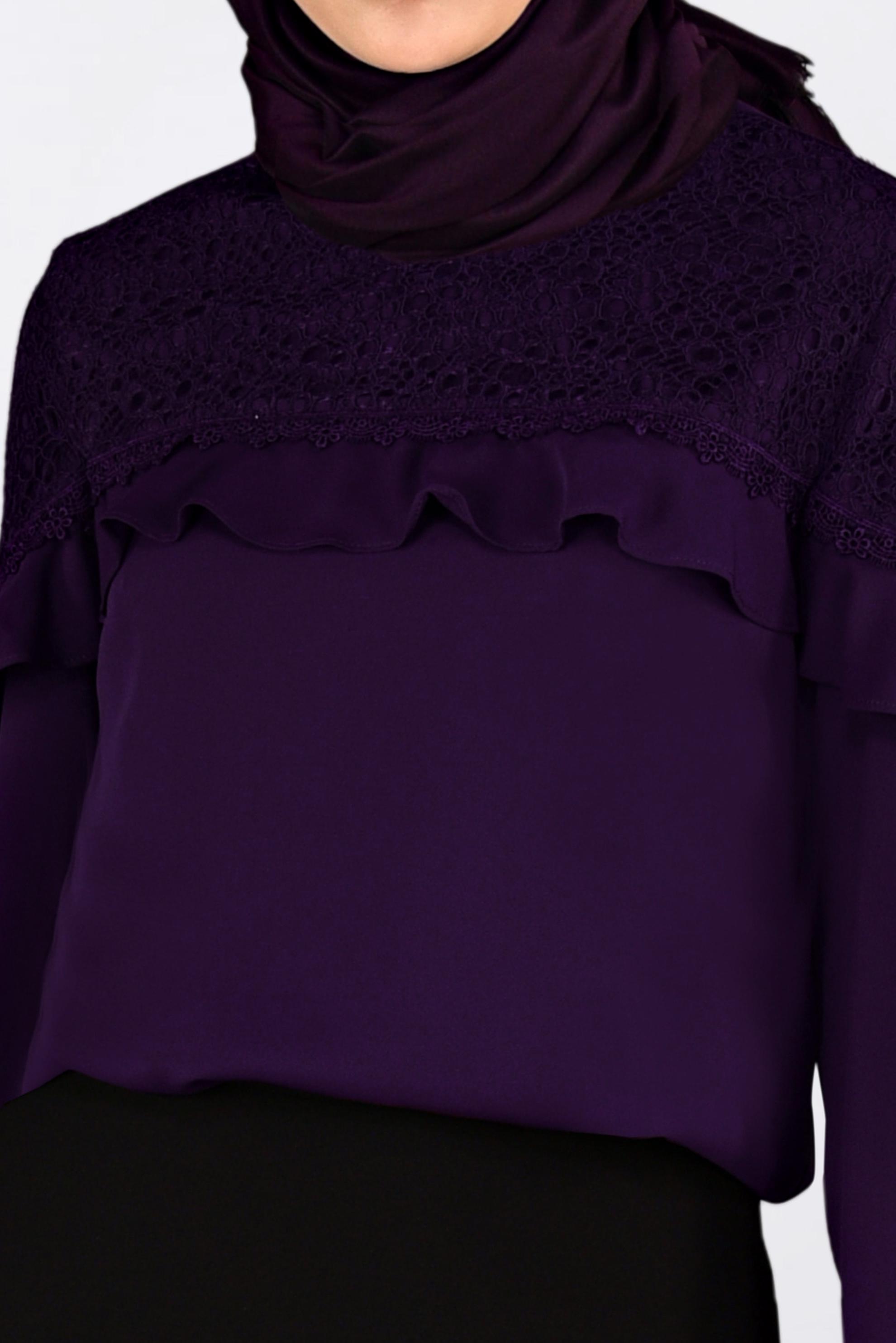 Tesettür giyim MOR DANTEL VE FIRFIRLI BLUZ 4204