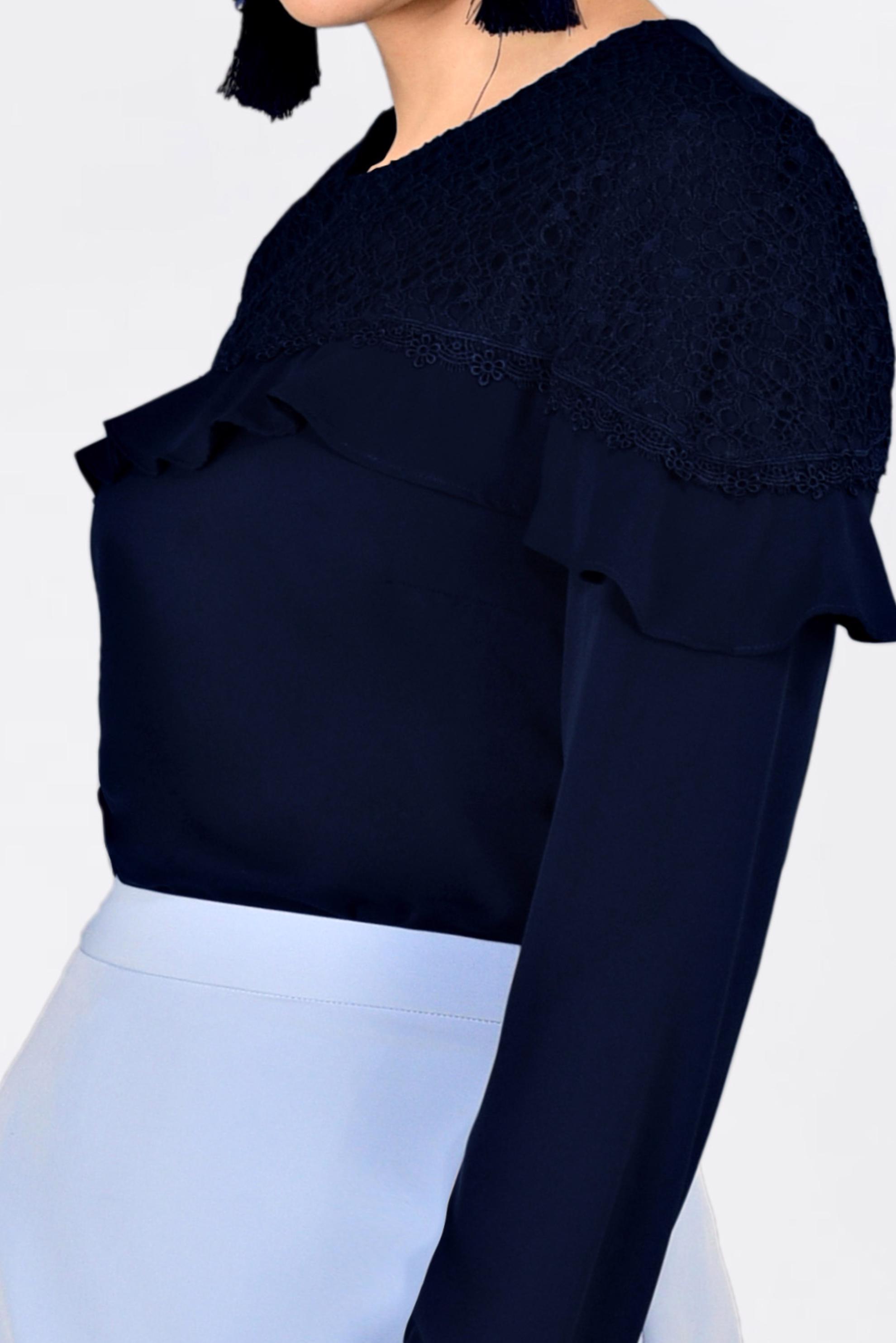 Tesettür giyim LACİVERT DANTEL VE FIRFIRLI BLUZ 4204