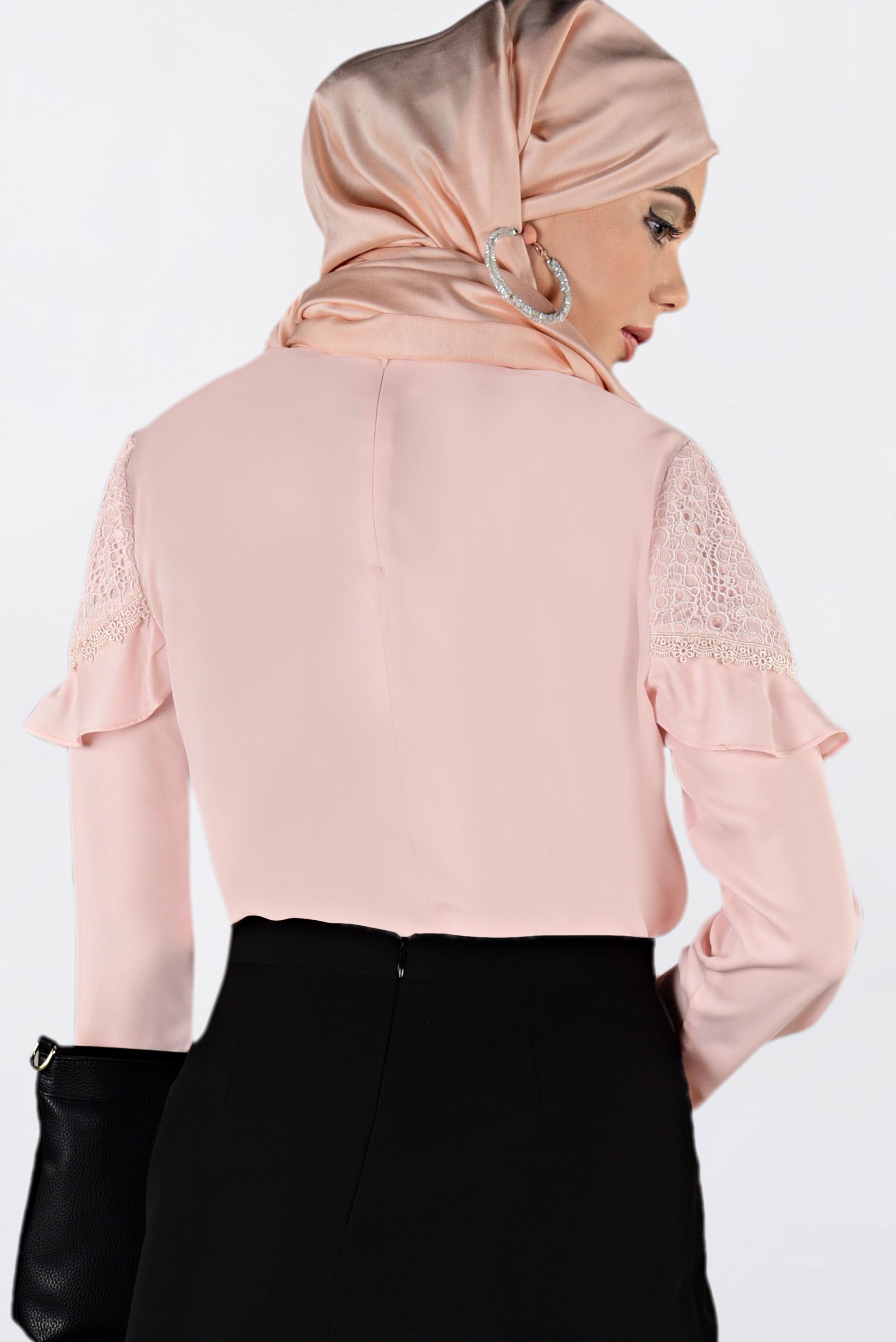 Tesettür giyim PUDRA DANTEL VE FIRFIRLI BLUZ 4204