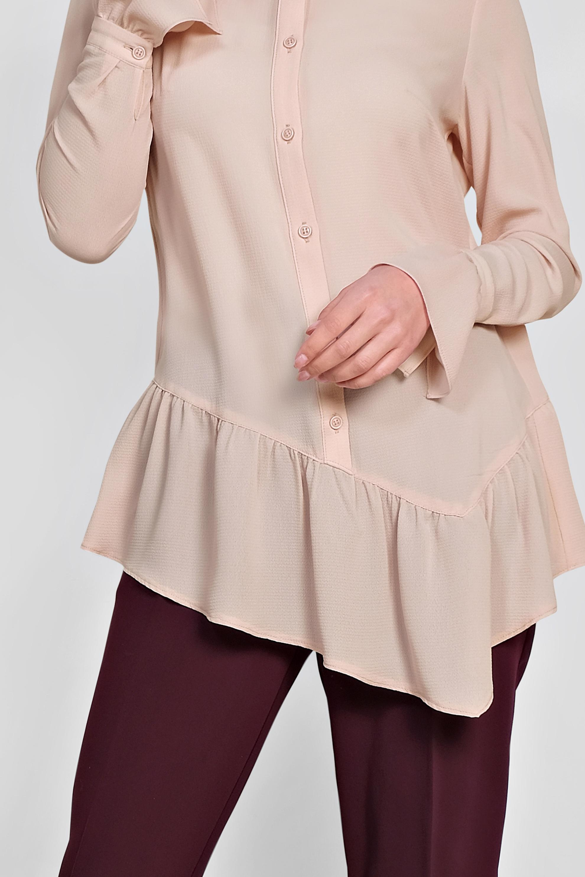 Tesettür giyim PUDRA ETEK UCU VE KOLLARI VOLANLI ASİMETRİK KESİM BLUZ 4234