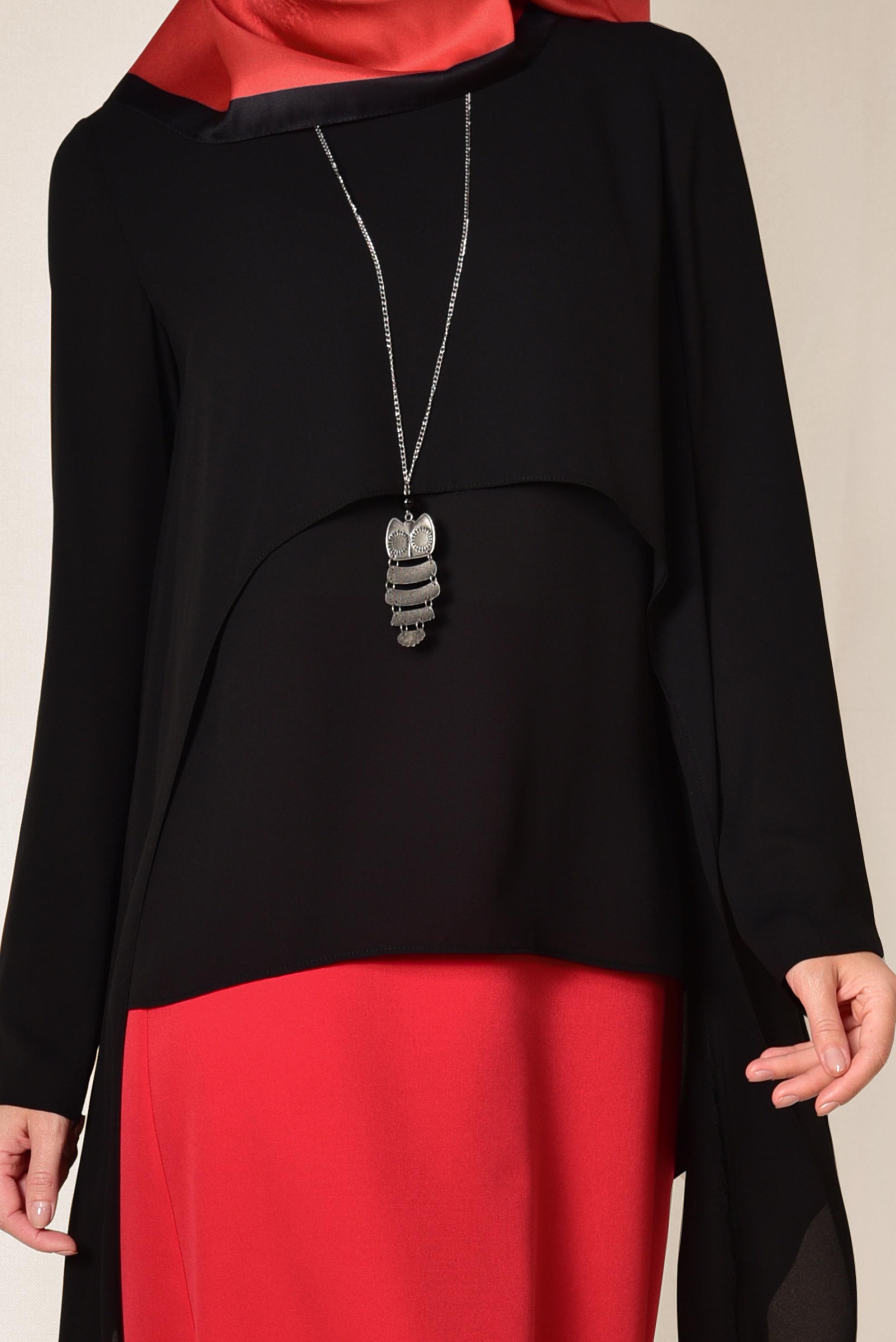 Tesettür giyim SİYAH ASİMETRİK KESİM ŞİFON BLUZ 4291