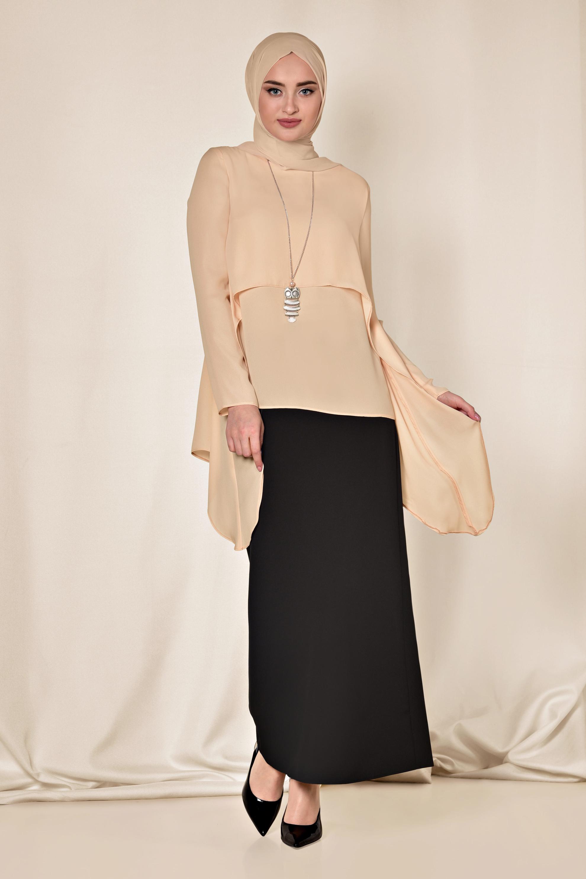 Tesettür giyim PUDRA ASİMETRİK KESİM ŞİFON BLUZ 4291