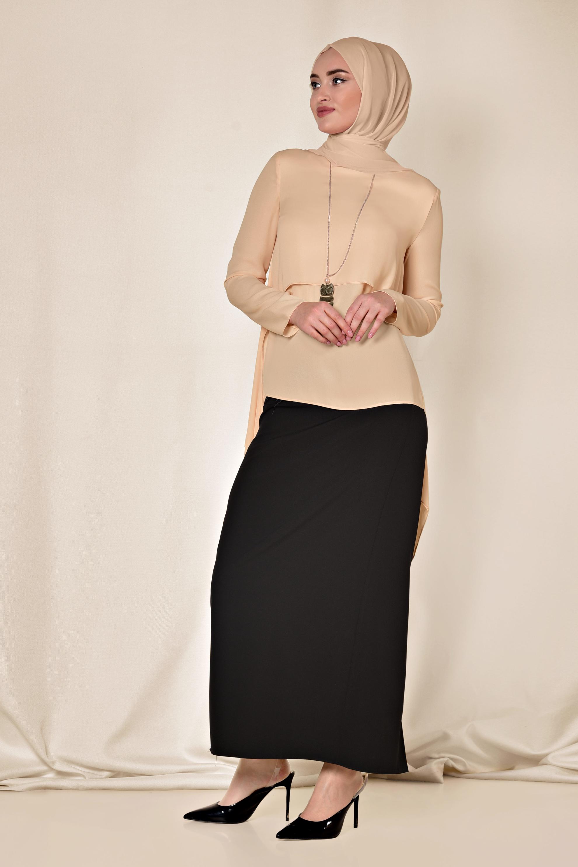 Tesettür giyim PUDRA ASİMETRİK KESİM ŞİFON BLUZ 4291