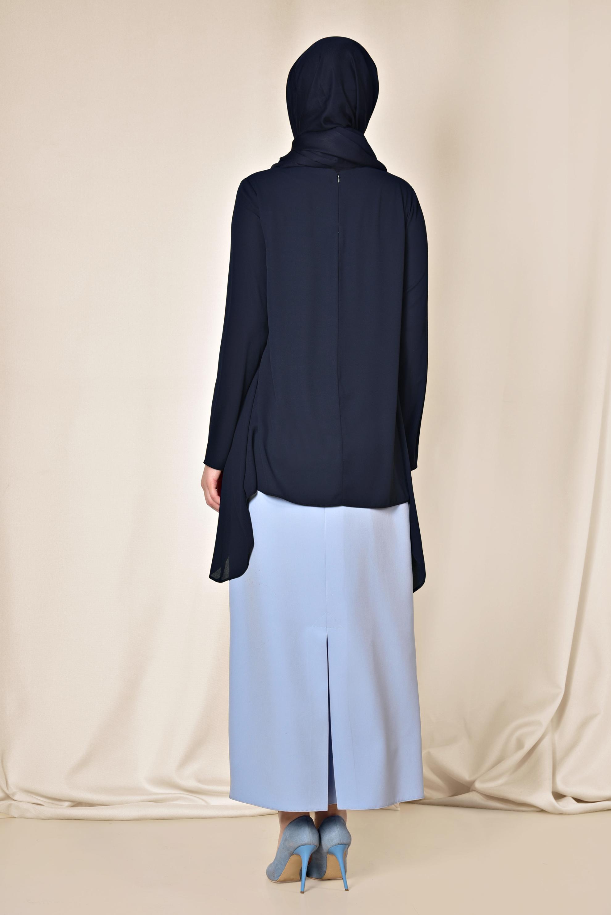 Tesettür giyim LACİVERT ASİMETRİK KESİM ŞİFON BLUZ 4291