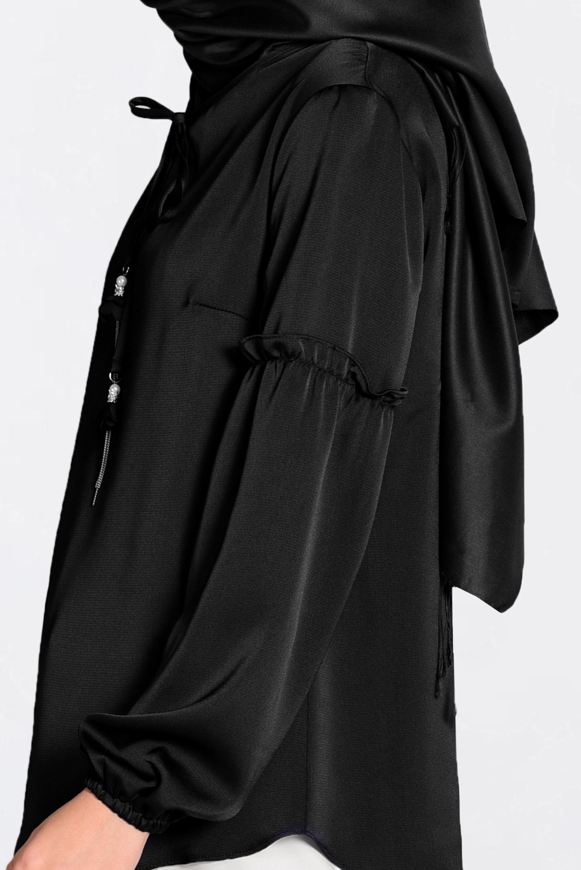 Tesettür giyim SİYAH YAKASI BAĞCIKLI BLUZ 4321