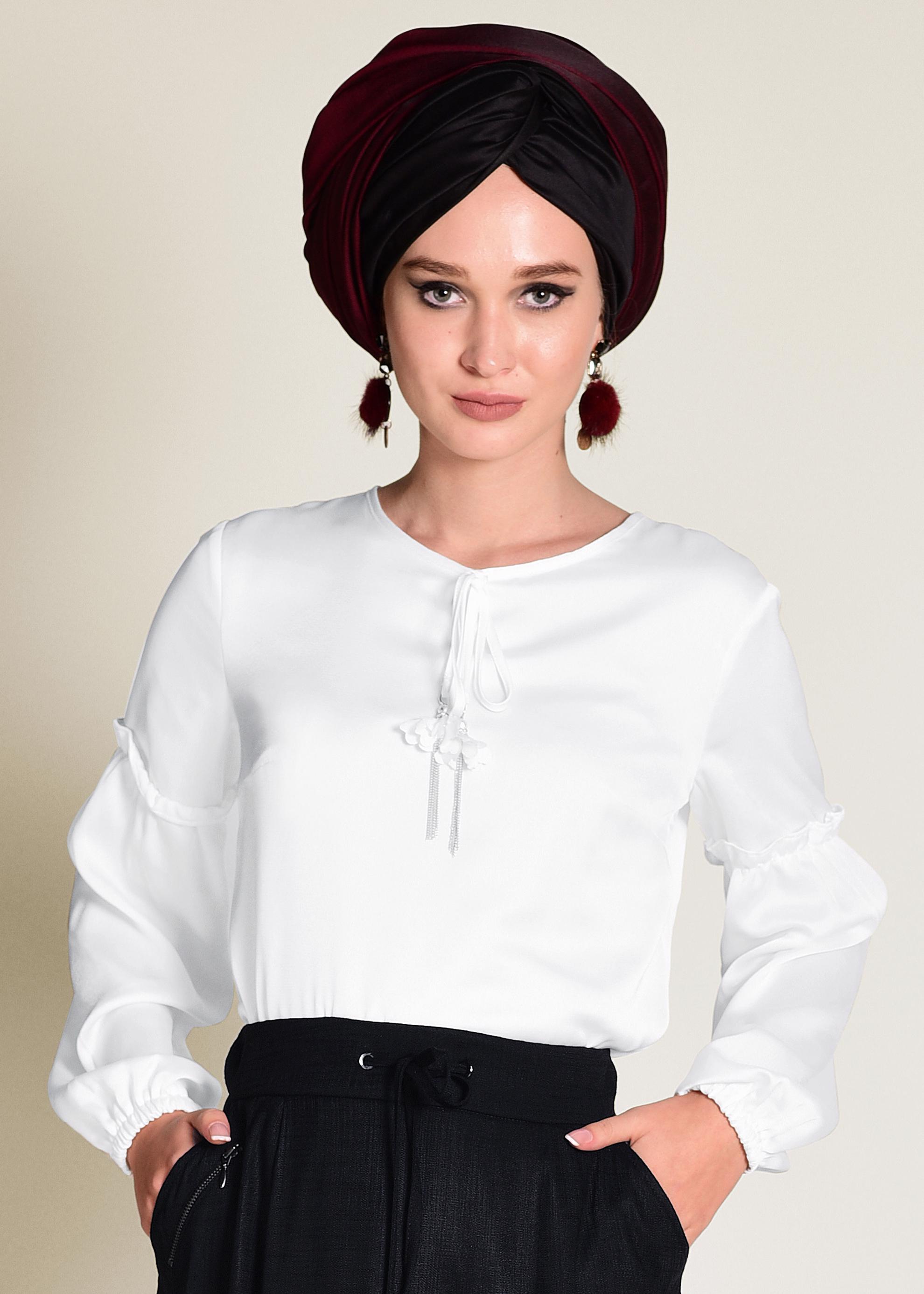 Tesettür giyim BEYAZ YAKASI BAĞCIKLI BLUZ 4321