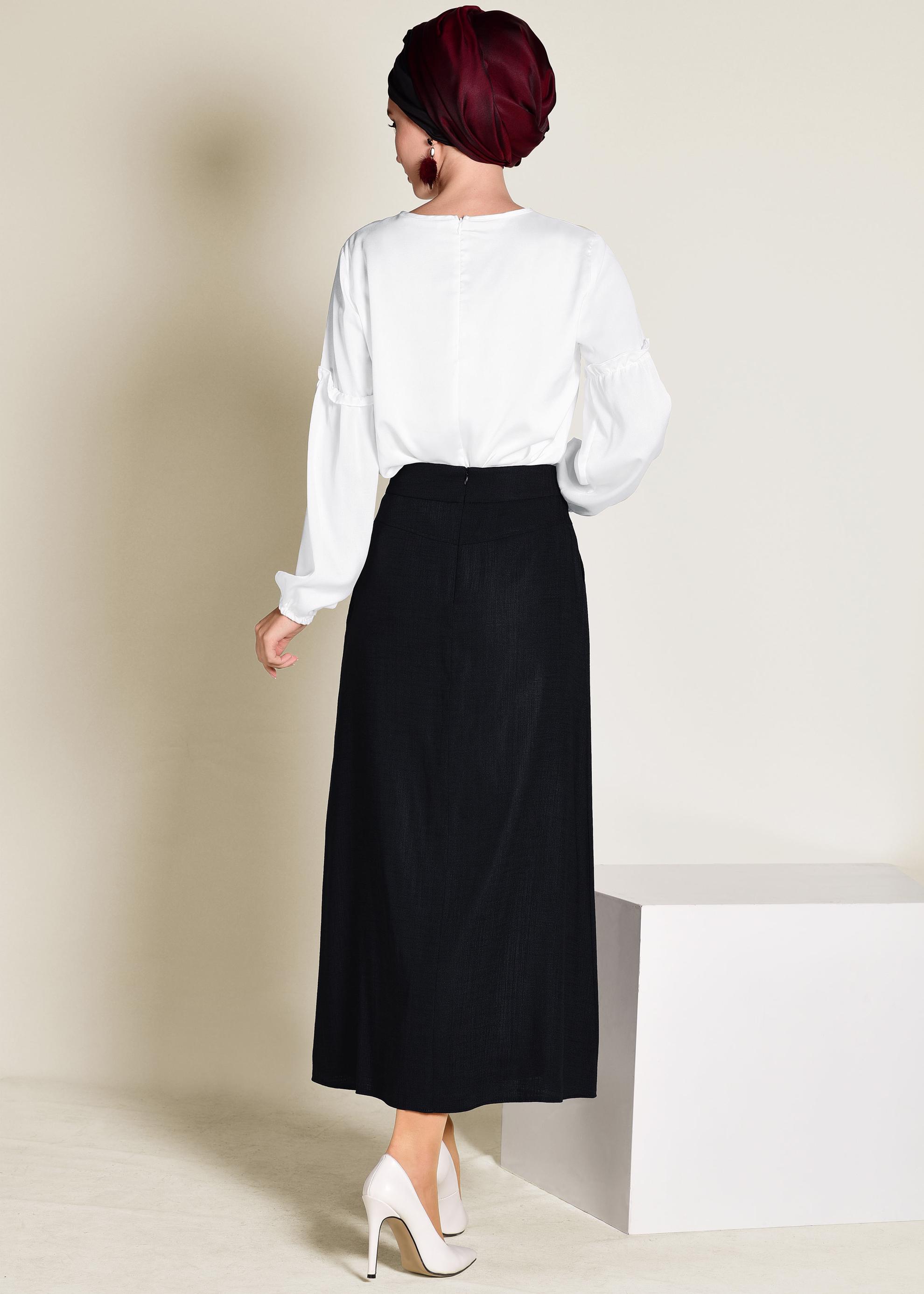 Tesettür giyim BEYAZ YAKASI BAĞCIKLI BLUZ 4321