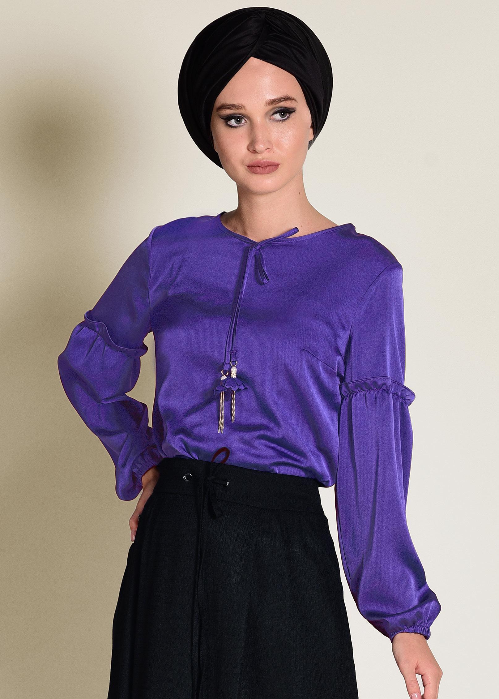 Tesettür giyim MOR YAKASI BAĞCIKLI BLUZ 4321