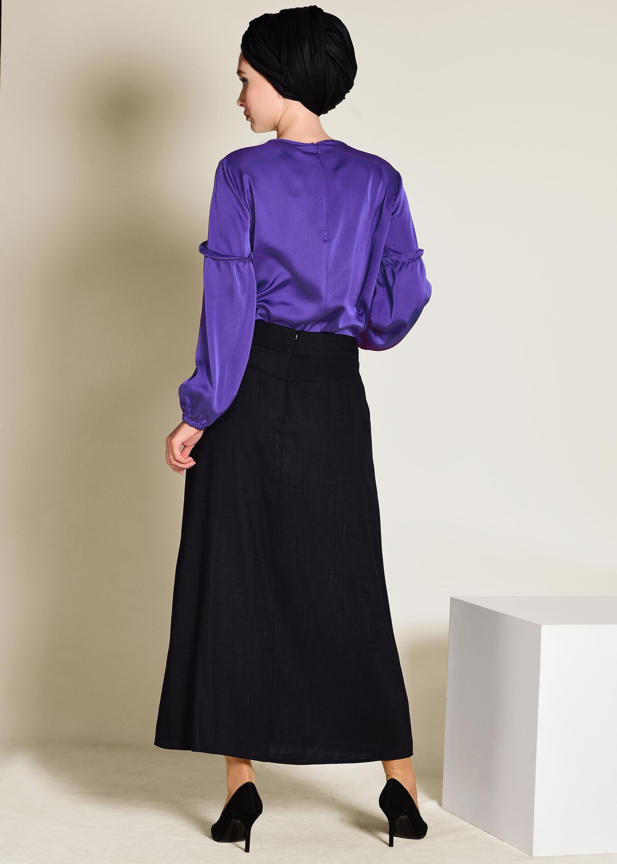 Tesettür giyim MOR YAKASI BAĞCIKLI BLUZ 4321