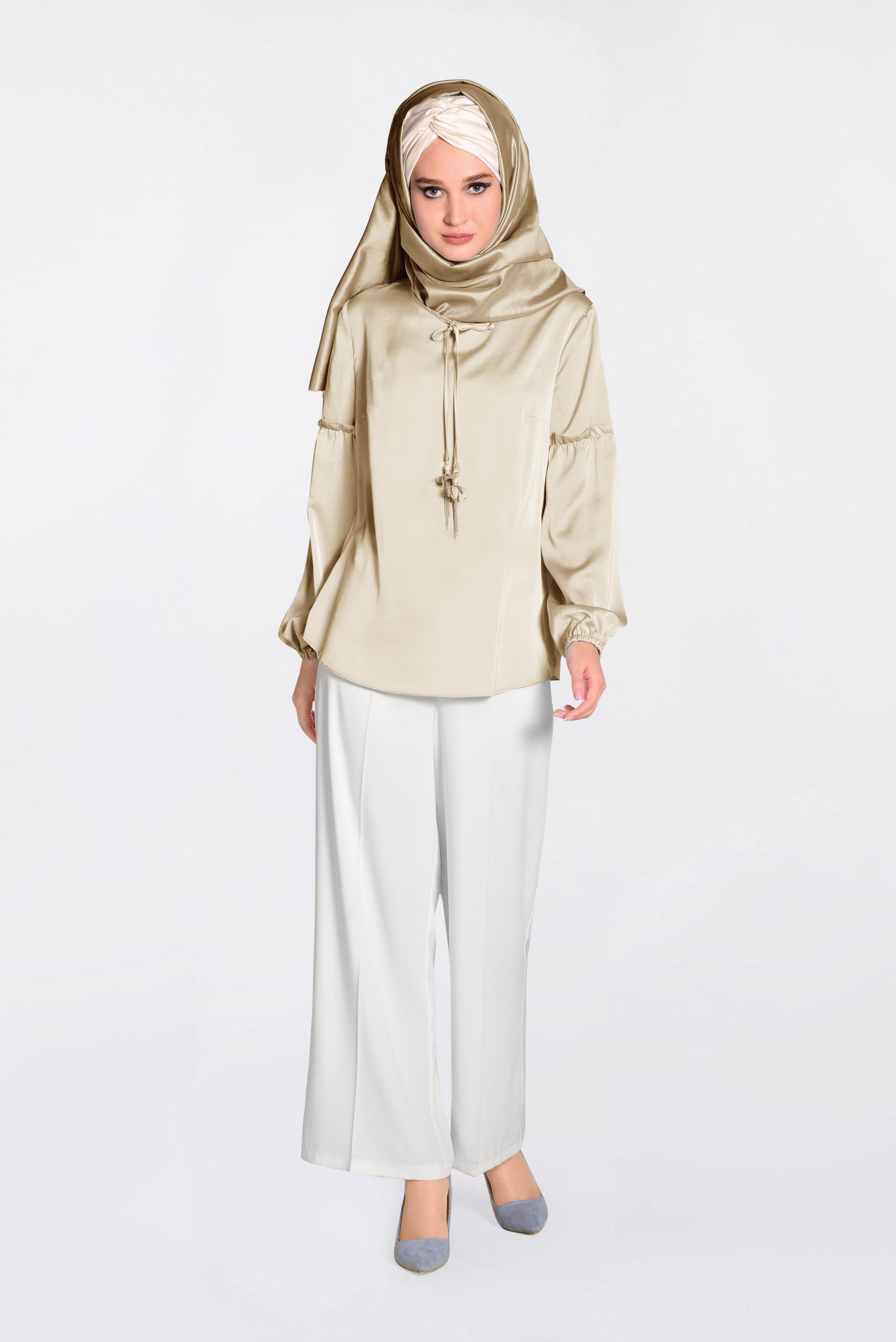 Tesettür giyim BEJ YAKASI BAĞCIKLI BLUZ 4321