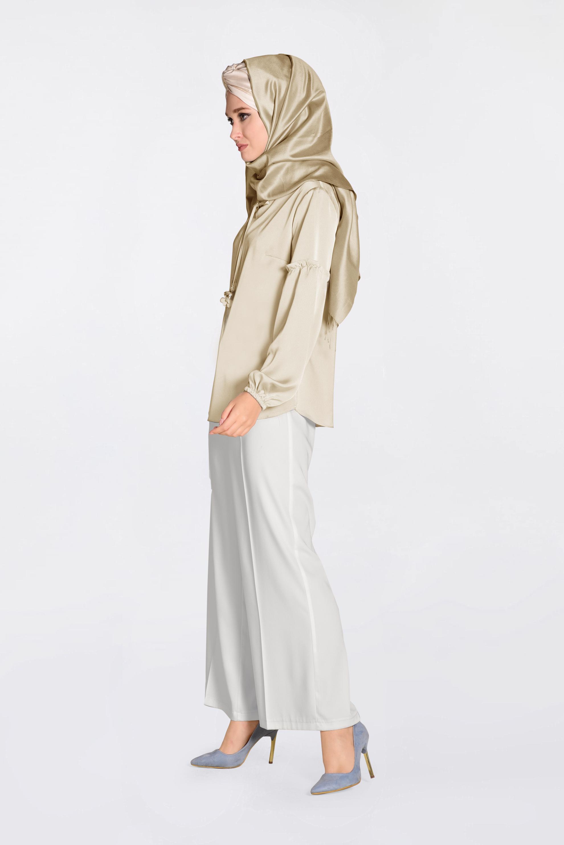 Tesettür giyim BEJ YAKASI BAĞCIKLI BLUZ 4321