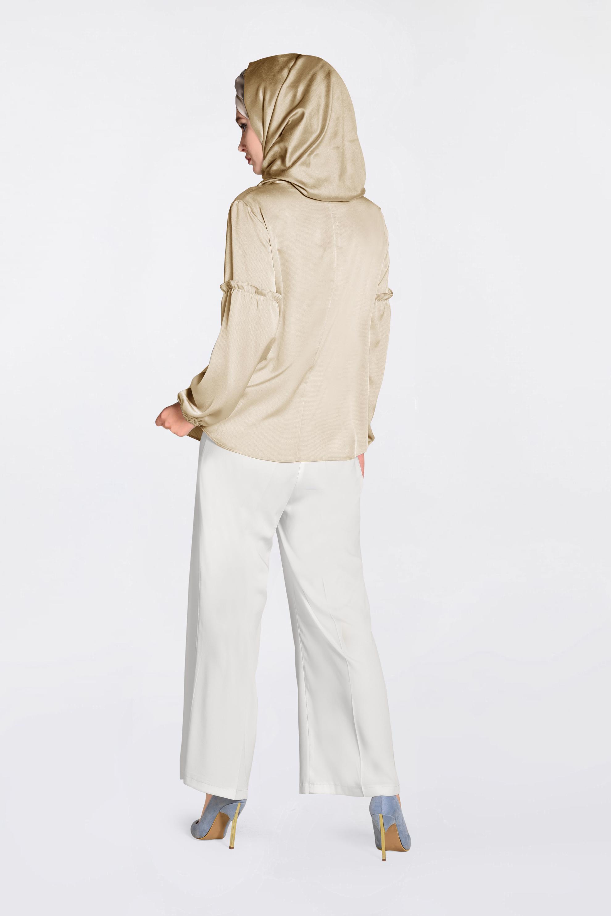 Tesettür giyim BEJ YAKASI BAĞCIKLI BLUZ 4321