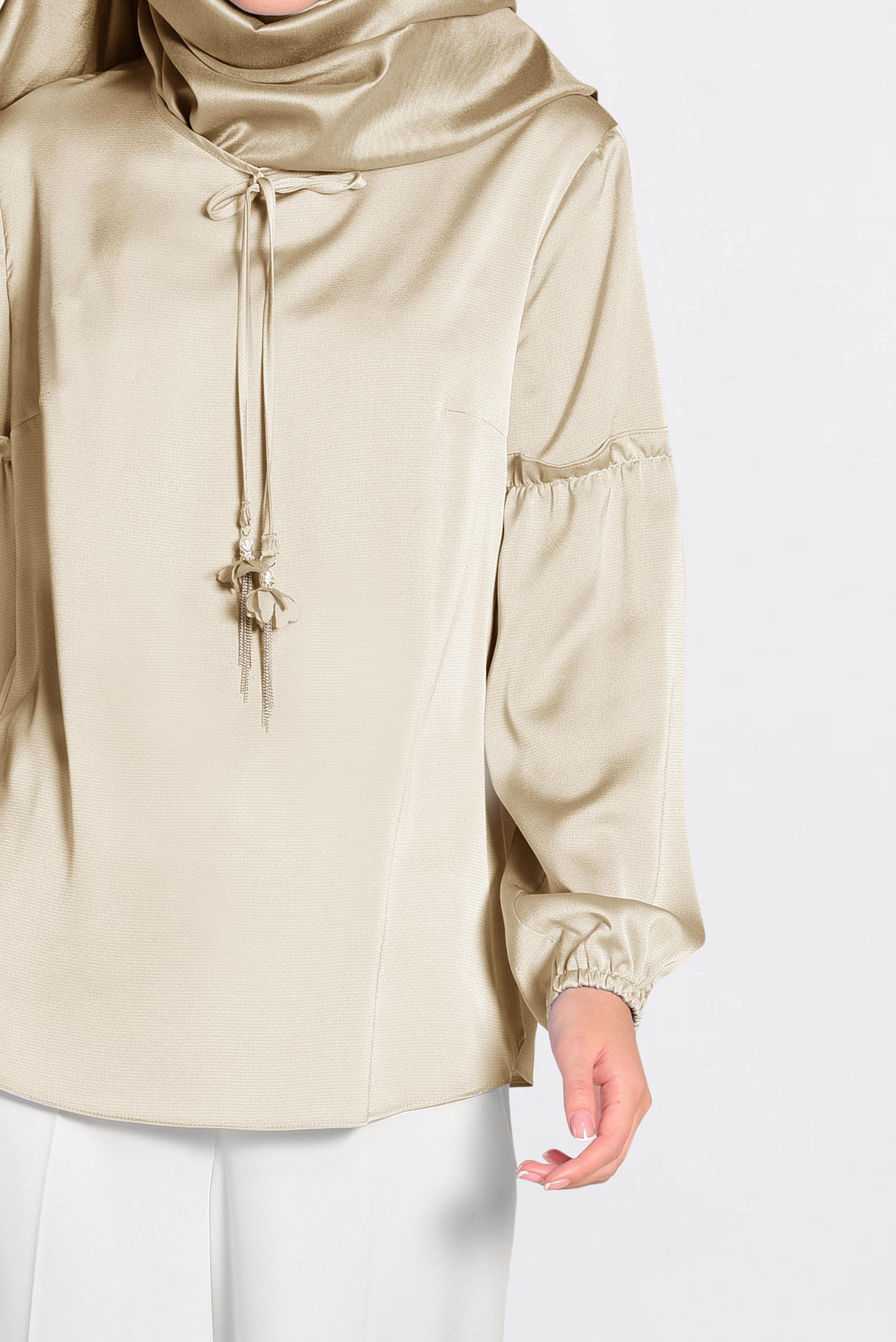 Tesettür giyim BEJ YAKASI BAĞCIKLI BLUZ 4321