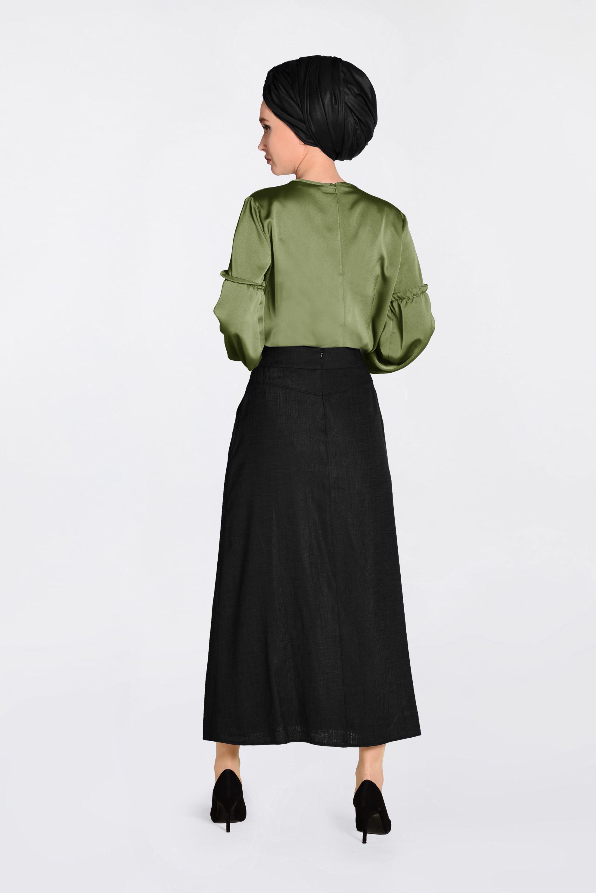 Tesettür giyim HAKİ YAKASI BAĞCIKLI BLUZ 4321