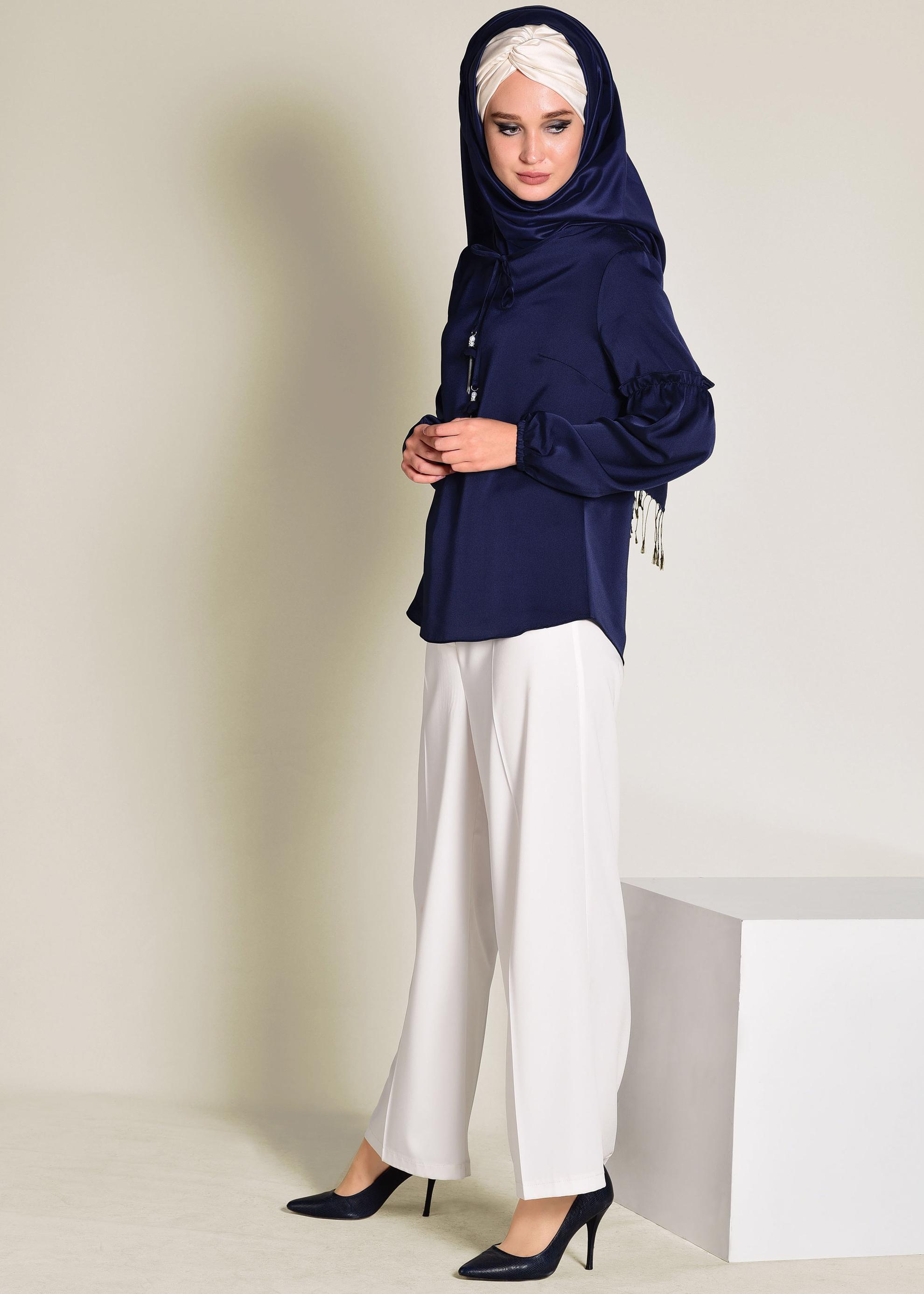 Tesettür giyim LACİVERT YAKASI BAĞCIKLI BLUZ 4321