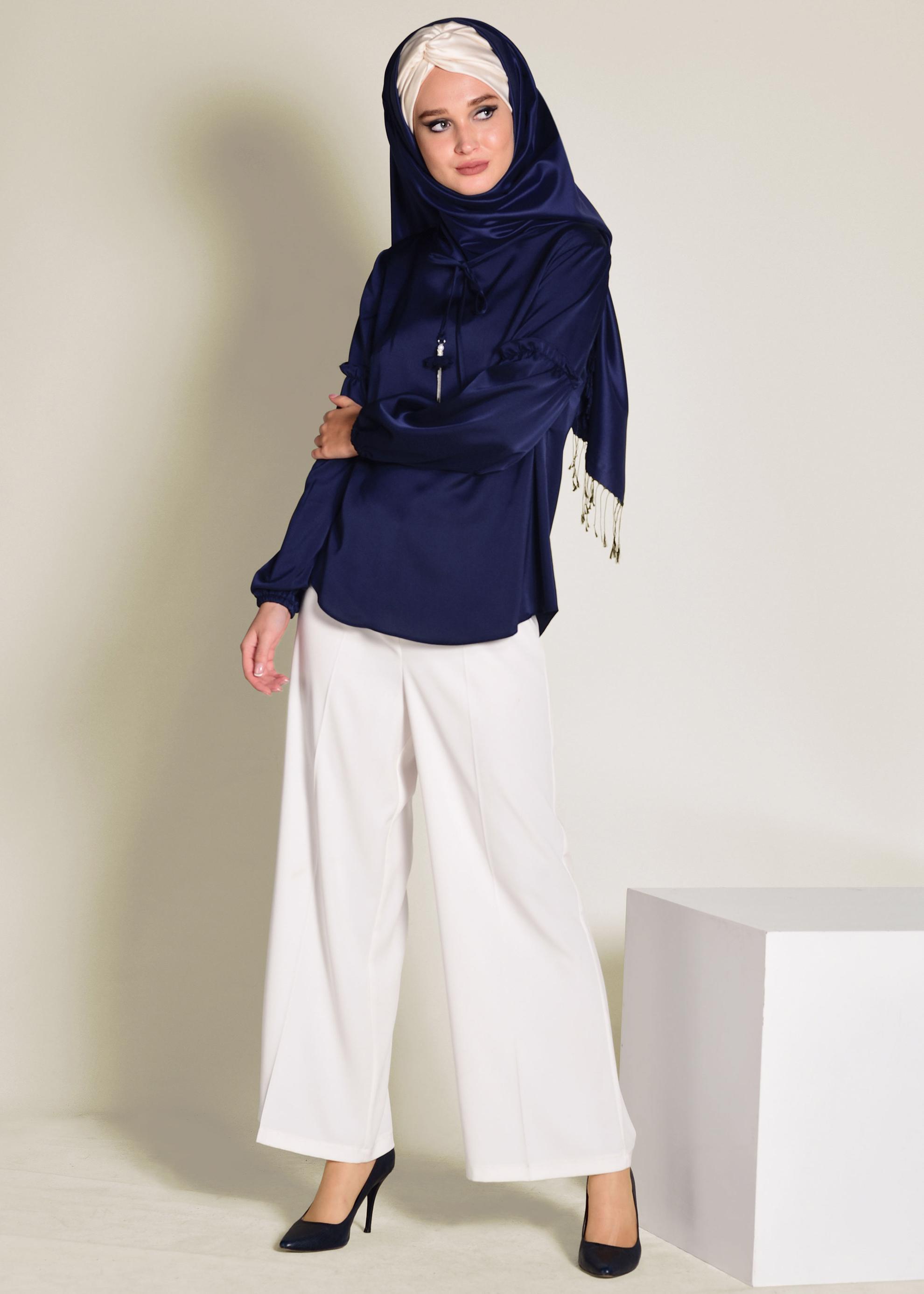 Tesettür giyim LACİVERT YAKASI BAĞCIKLI BLUZ 4321