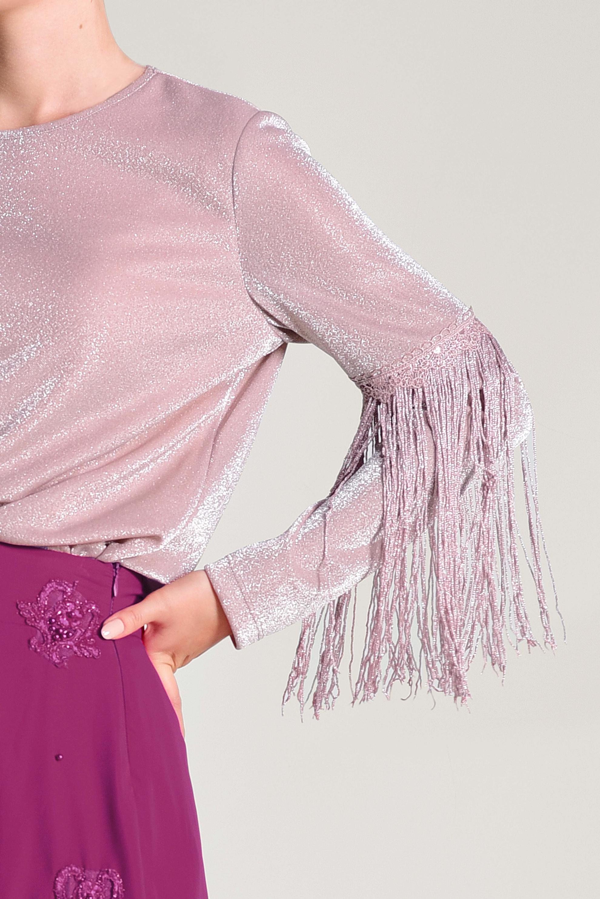 Tesettür giyim PUDRA KOLLARI PÜSKÜLLÜ SİMLİ BLUZ 4323