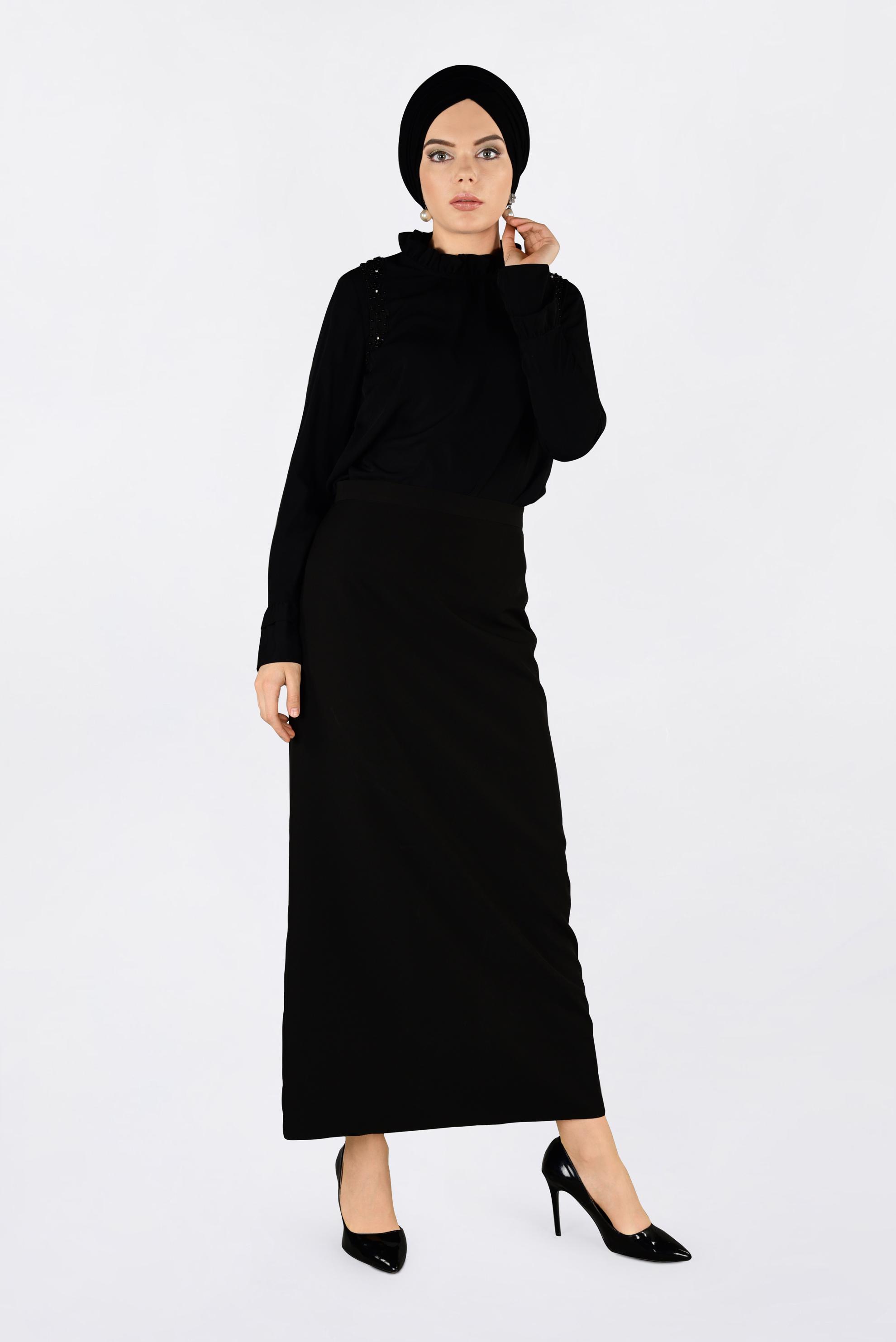 Hijab clothing BLACK Ruffle Collar Blouse 4336