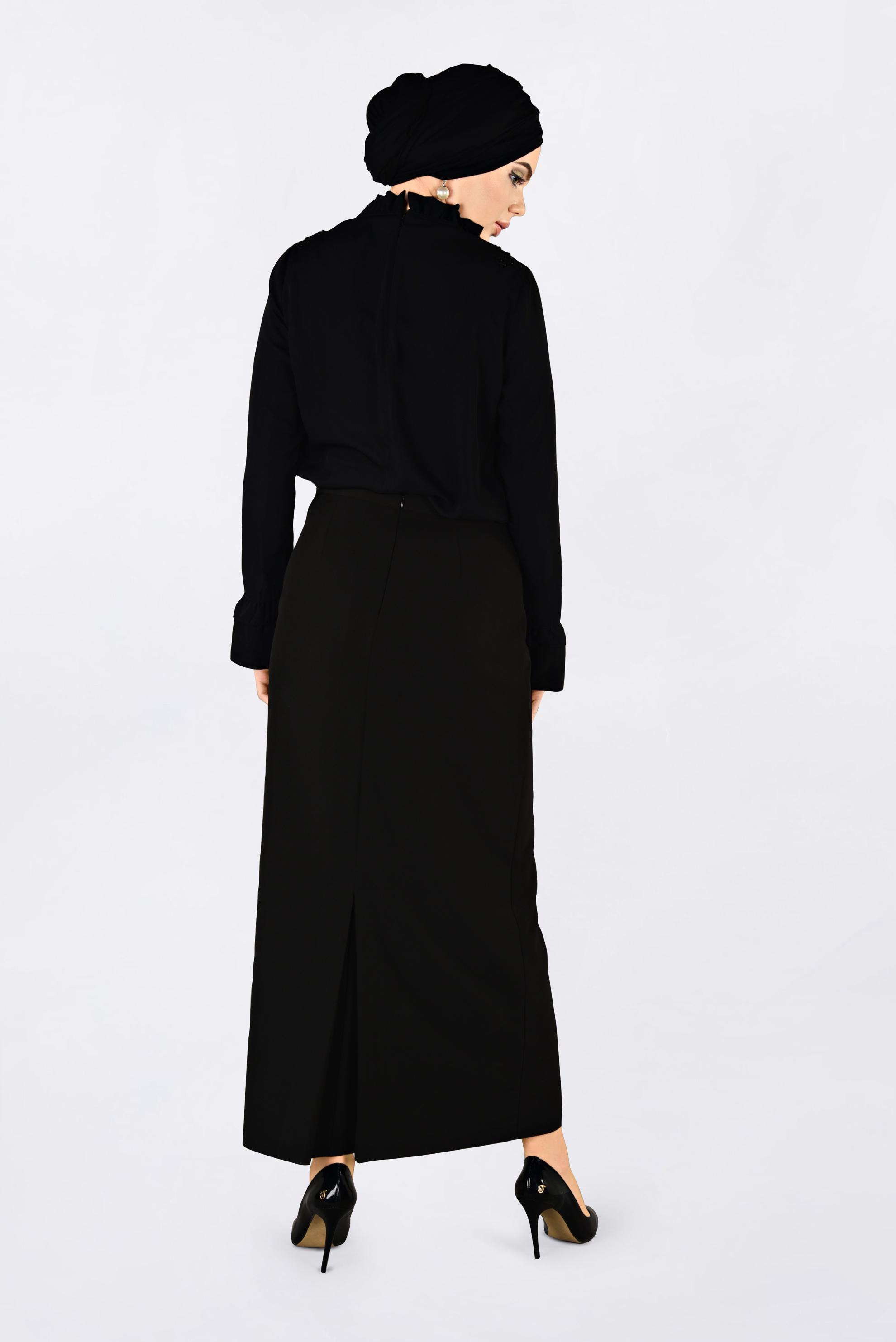 Hijab clothing BLACK Ruffle Collar Blouse 4336