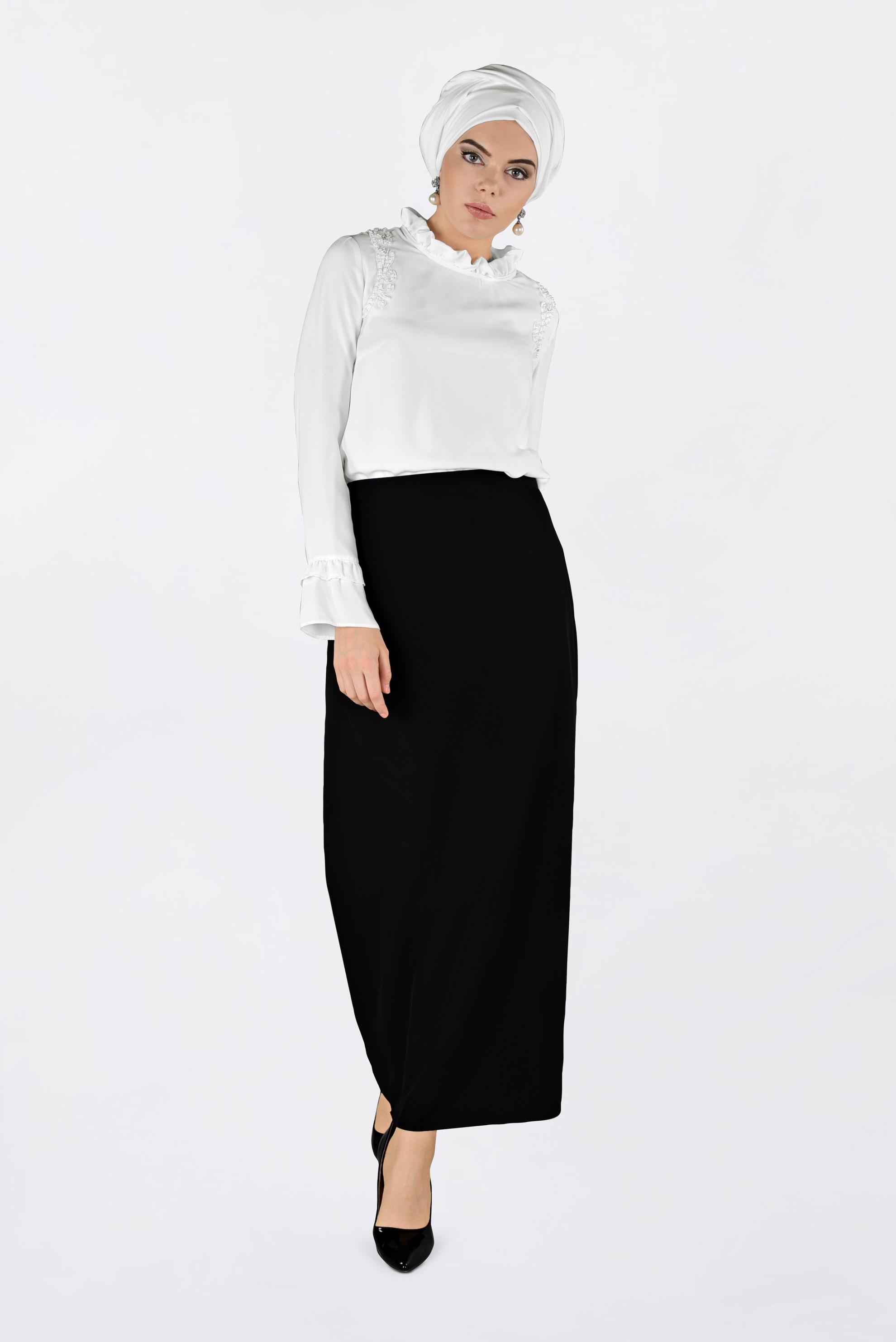 Tesettür giyim BEYAZ FIRFIR YAKA BLUZ 4336