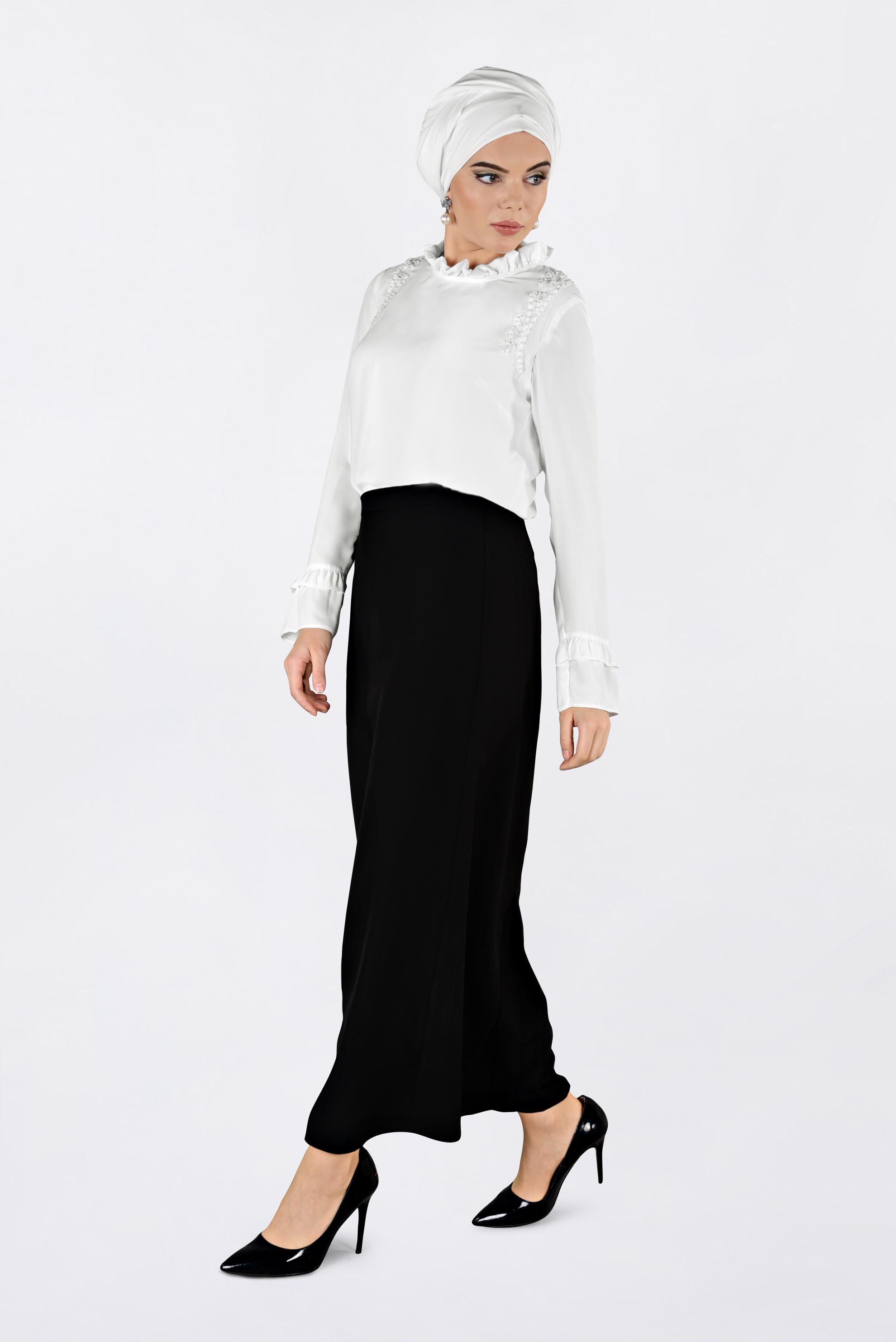 Tesettür giyim BEYAZ FIRFIR YAKA BLUZ 4336