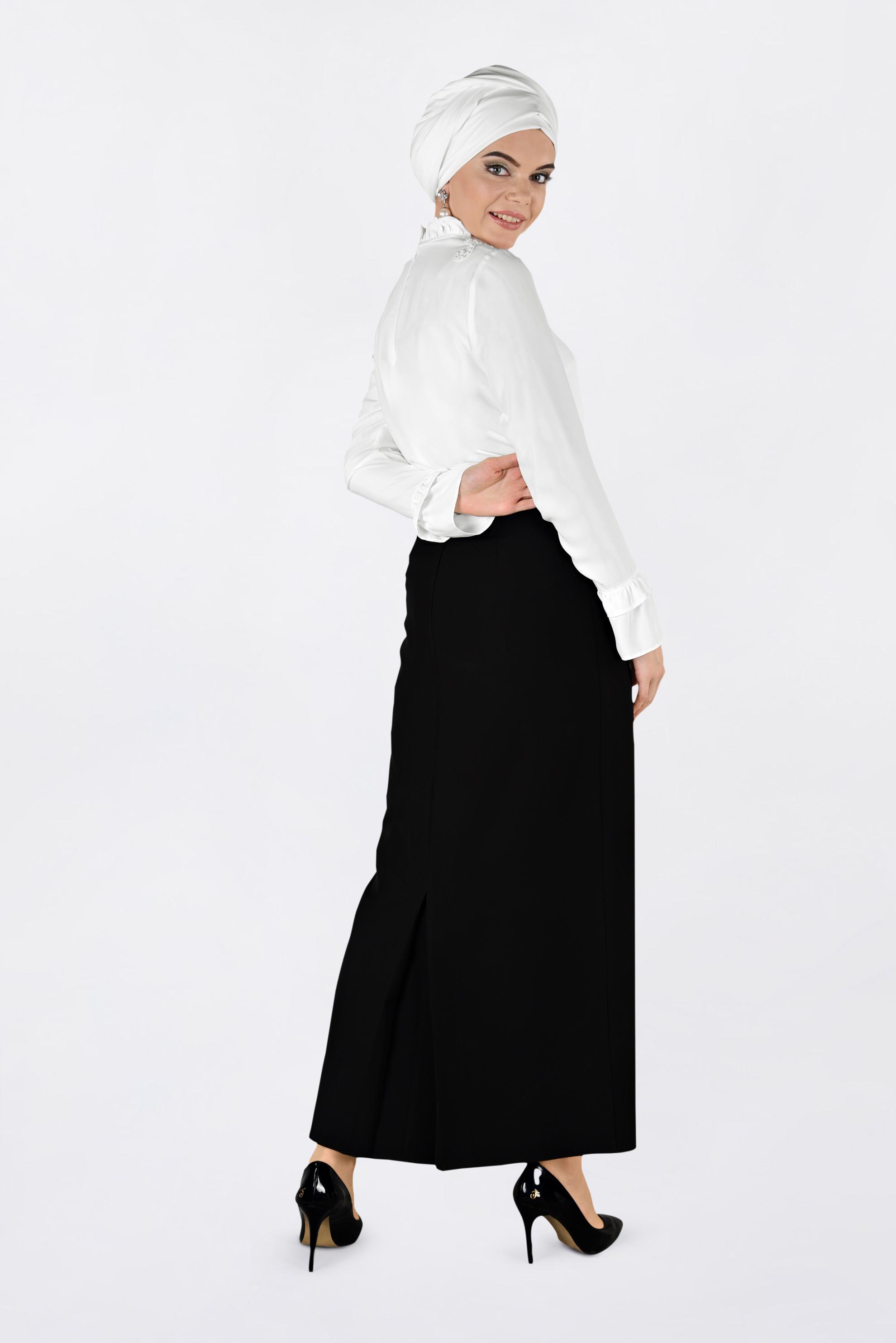 Tesettür giyim BEYAZ FIRFIR YAKA BLUZ 4336