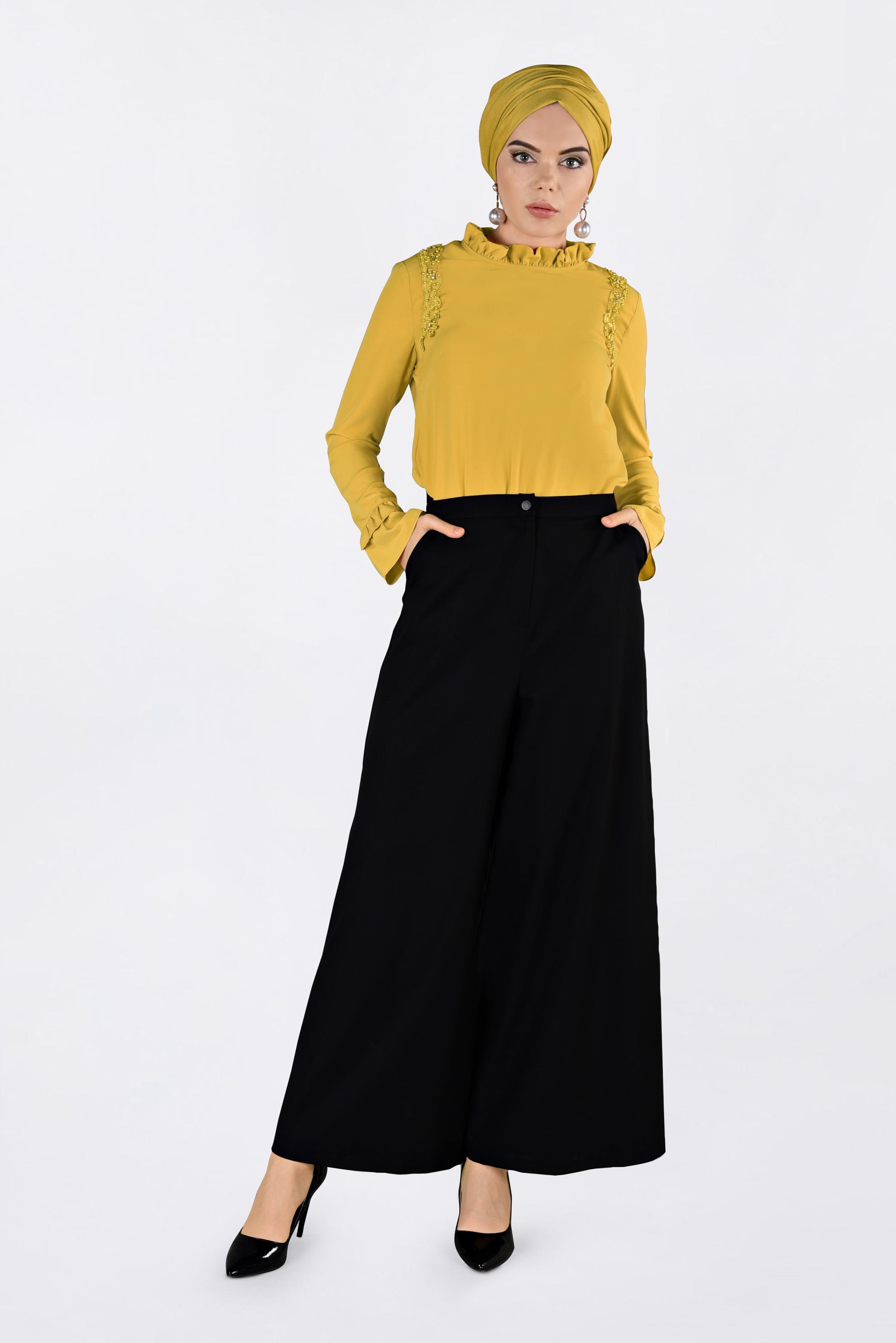 Tesettür giyim SARI FIRFIR YAKA BLUZ 4336