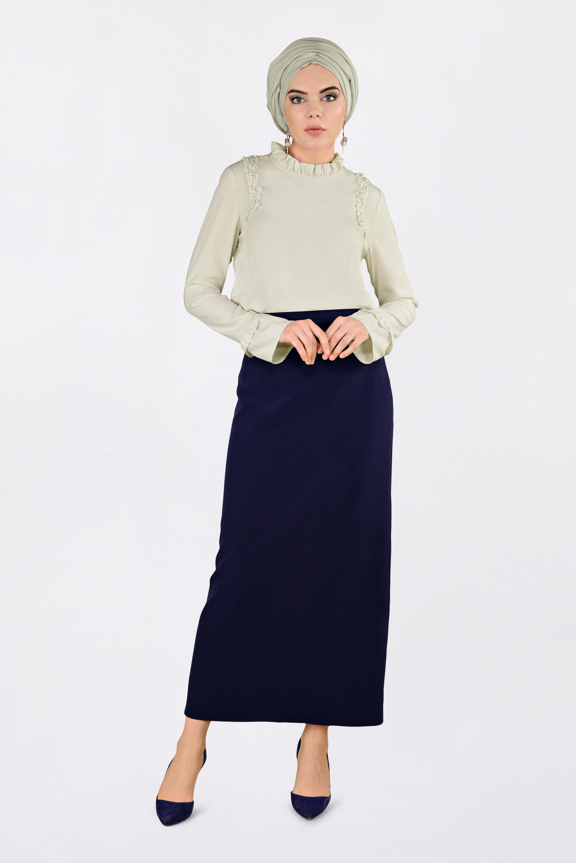 Tesettür giyim BEJ FIRFIR YAKA BLUZ 4336