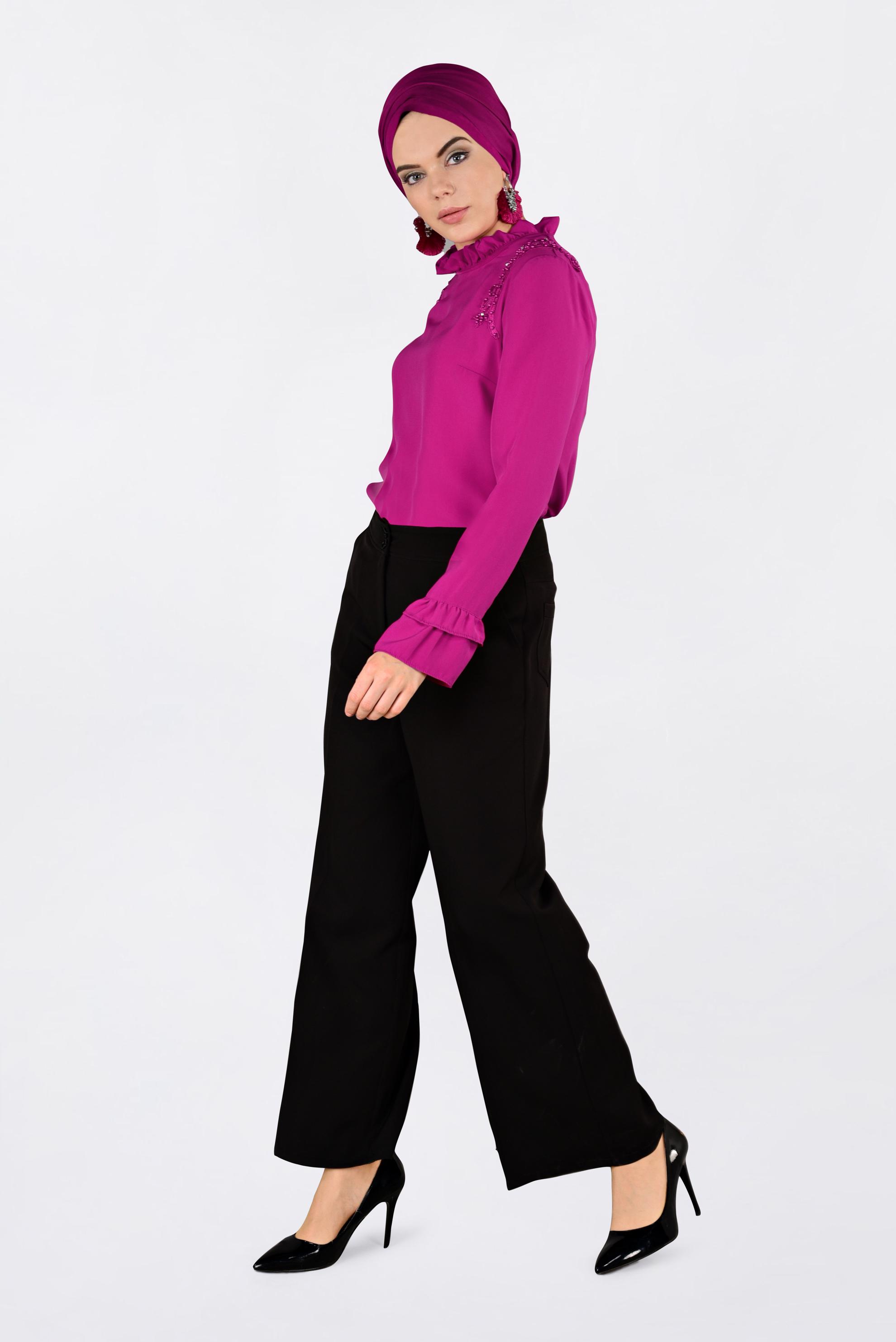 Tesettür giyim FUŞYA FIRFIR YAKA BLUZ 4336