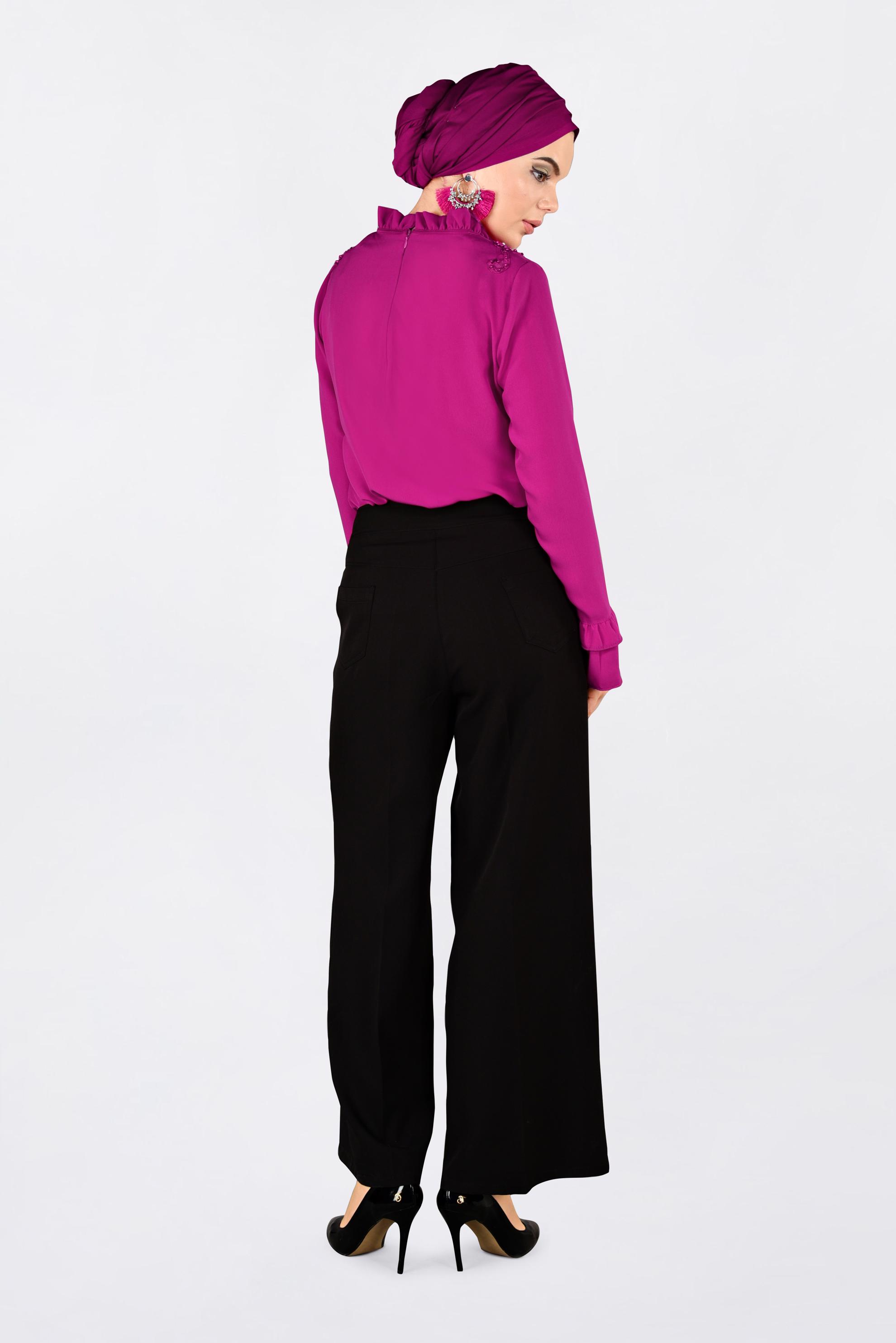 Tesettür giyim FUŞYA FIRFIR YAKA BLUZ 4336