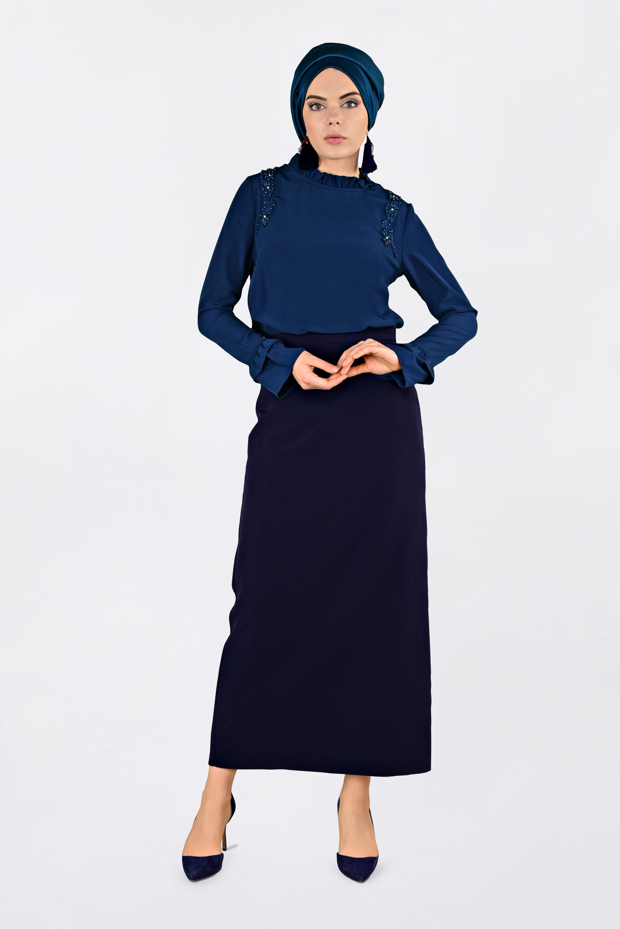 Tesettür giyim LACİVERT FIRFIR YAKA BLUZ 4336