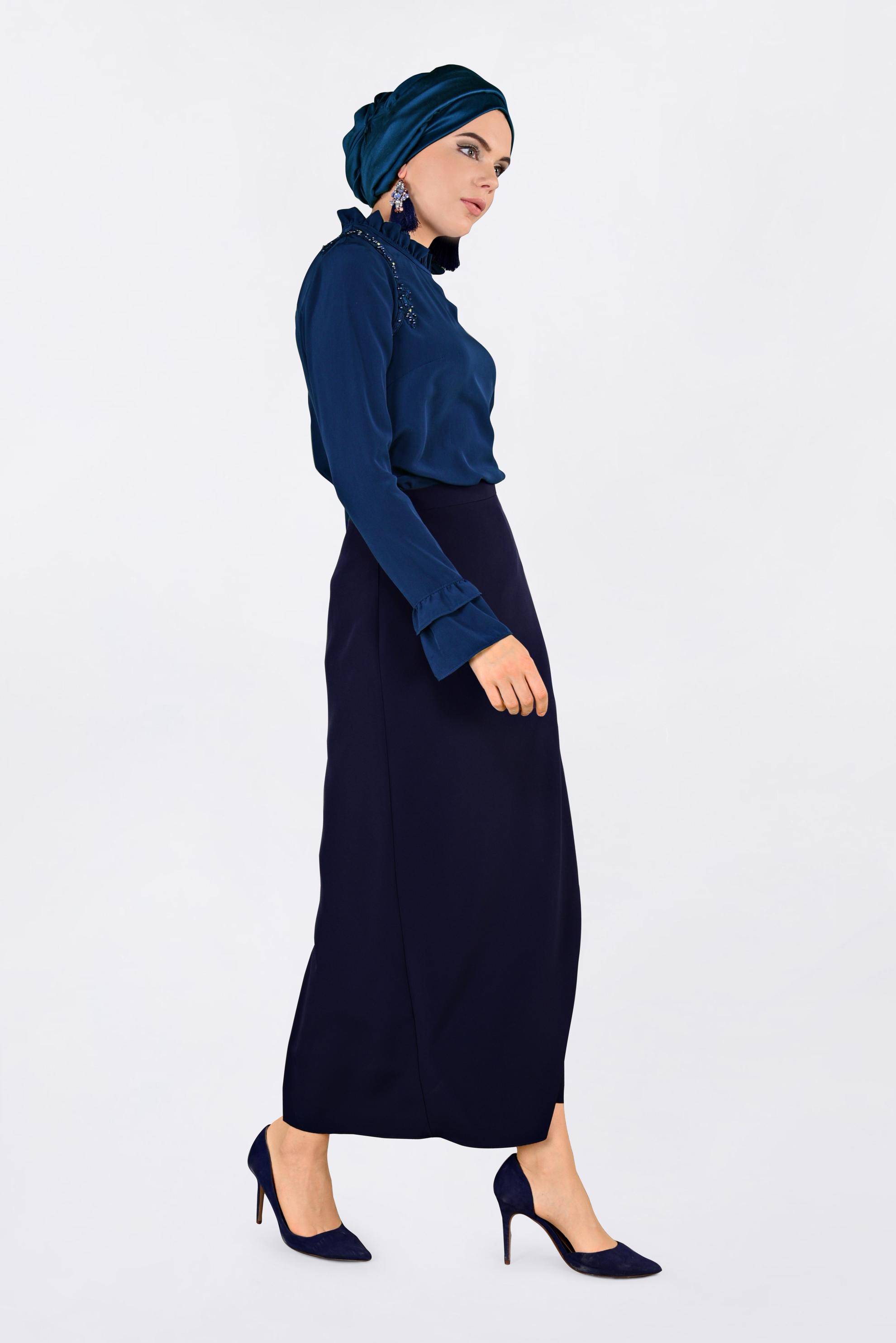 Tesettür giyim LACİVERT FIRFIR YAKA BLUZ 4336