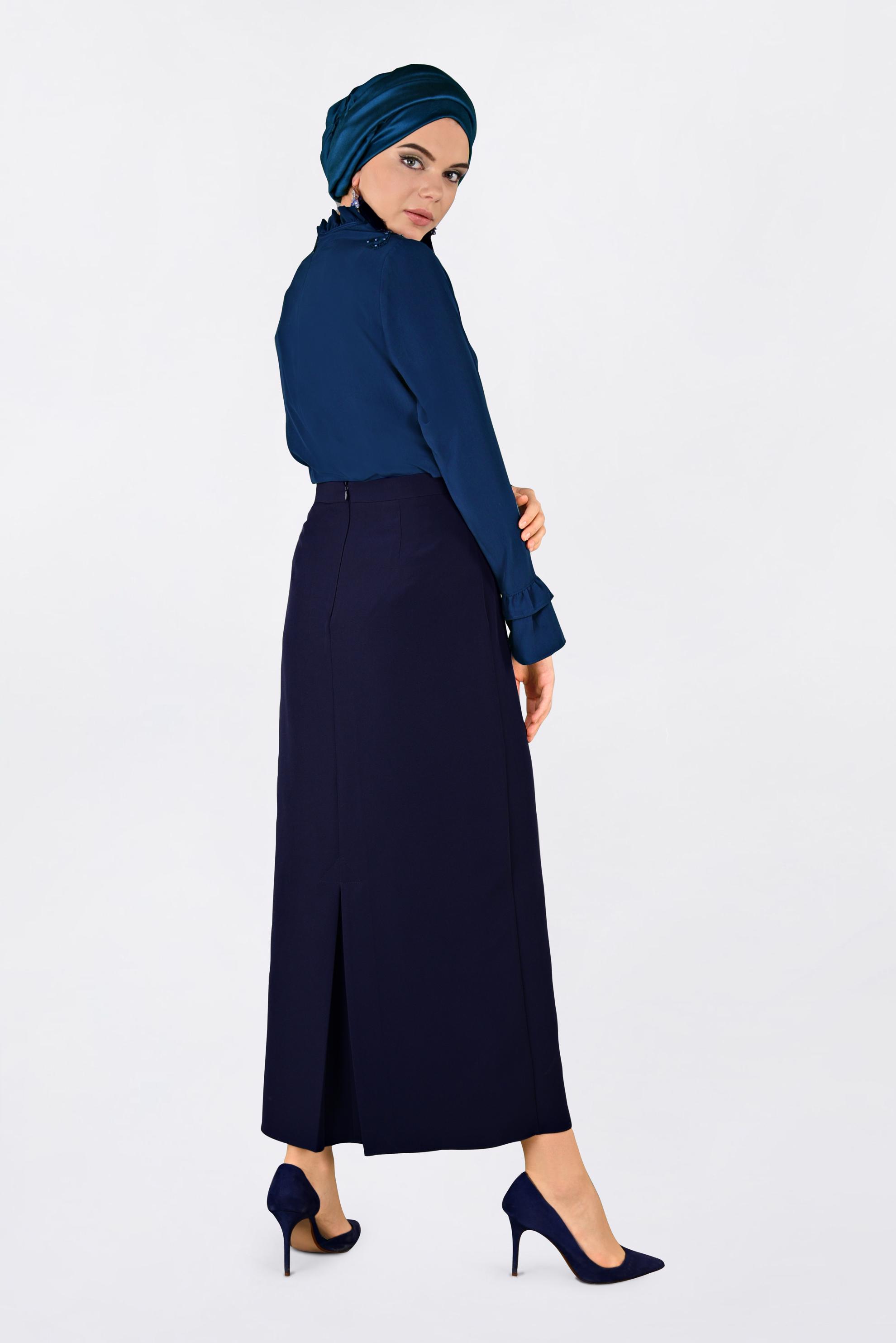 Tesettür giyim LACİVERT FIRFIR YAKA BLUZ 4336