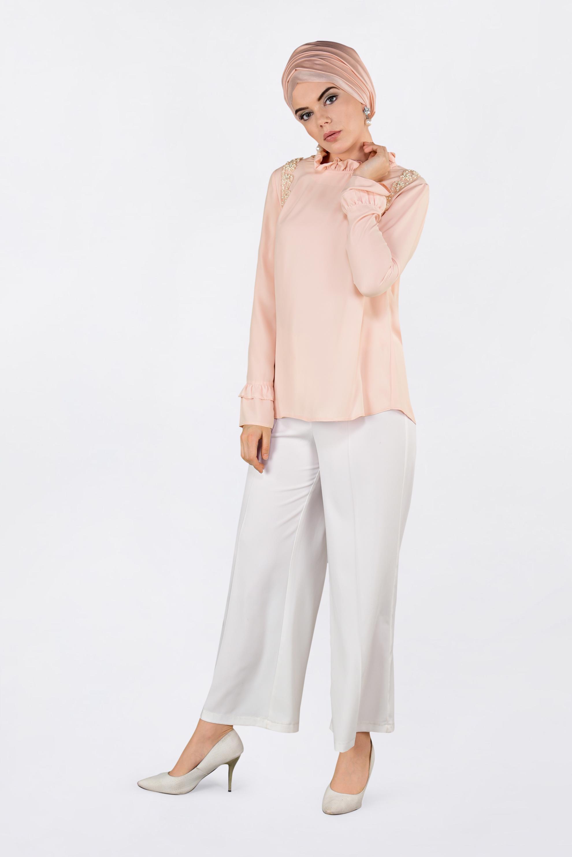 Tesettür giyim PUDRA FIRFIR YAKA BLUZ 4336