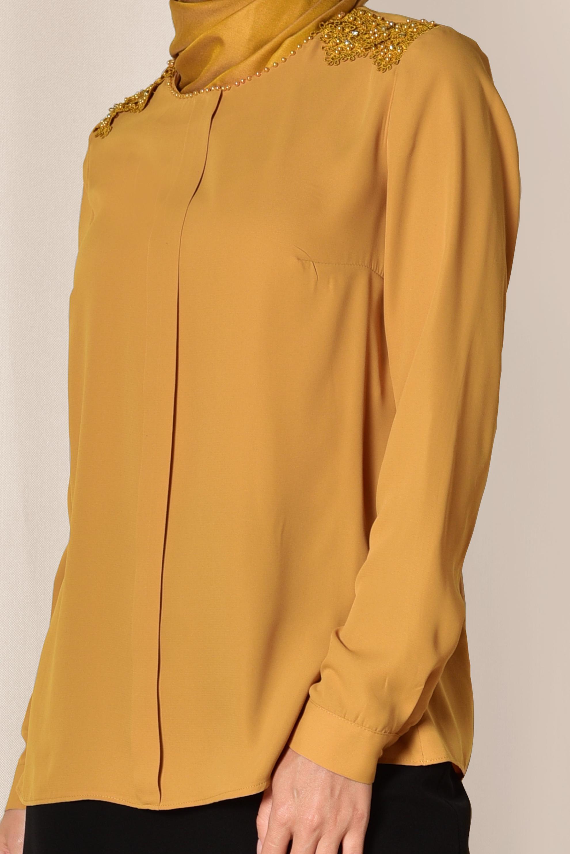 Tesettür giyim SARI GÜPÜR VE BONCUK DETAYLI BLUZ 4338