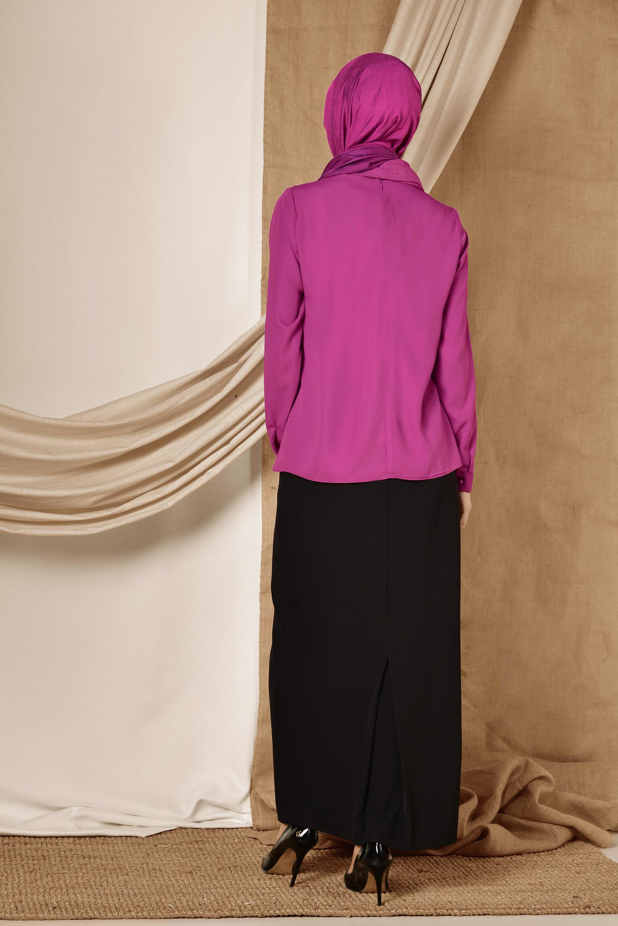 Tesettür giyim MOR GÜPÜR VE BONCUK DETAYLI BLUZ 4338