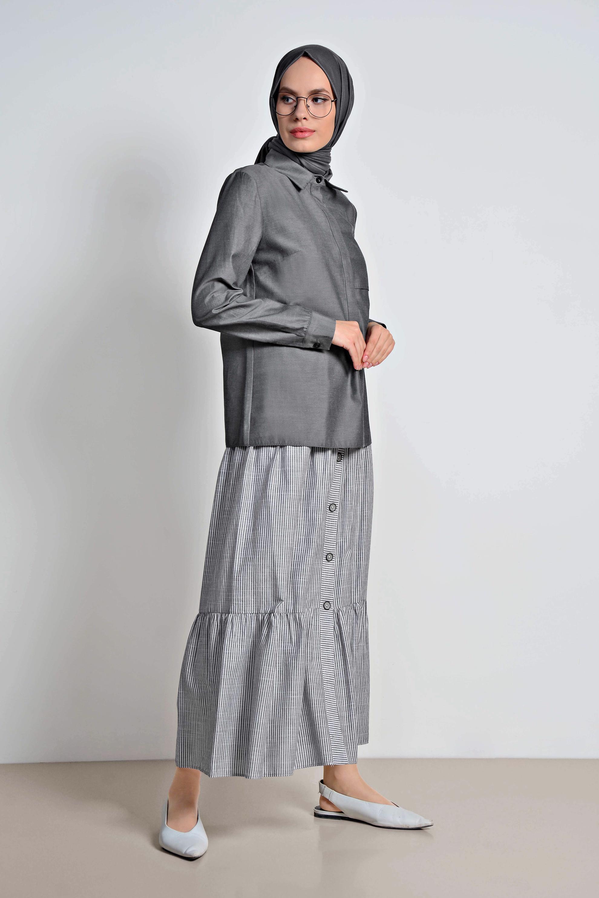 Tesettür giyim SİYAH GÖMLEK YAKA BLUZ 4376