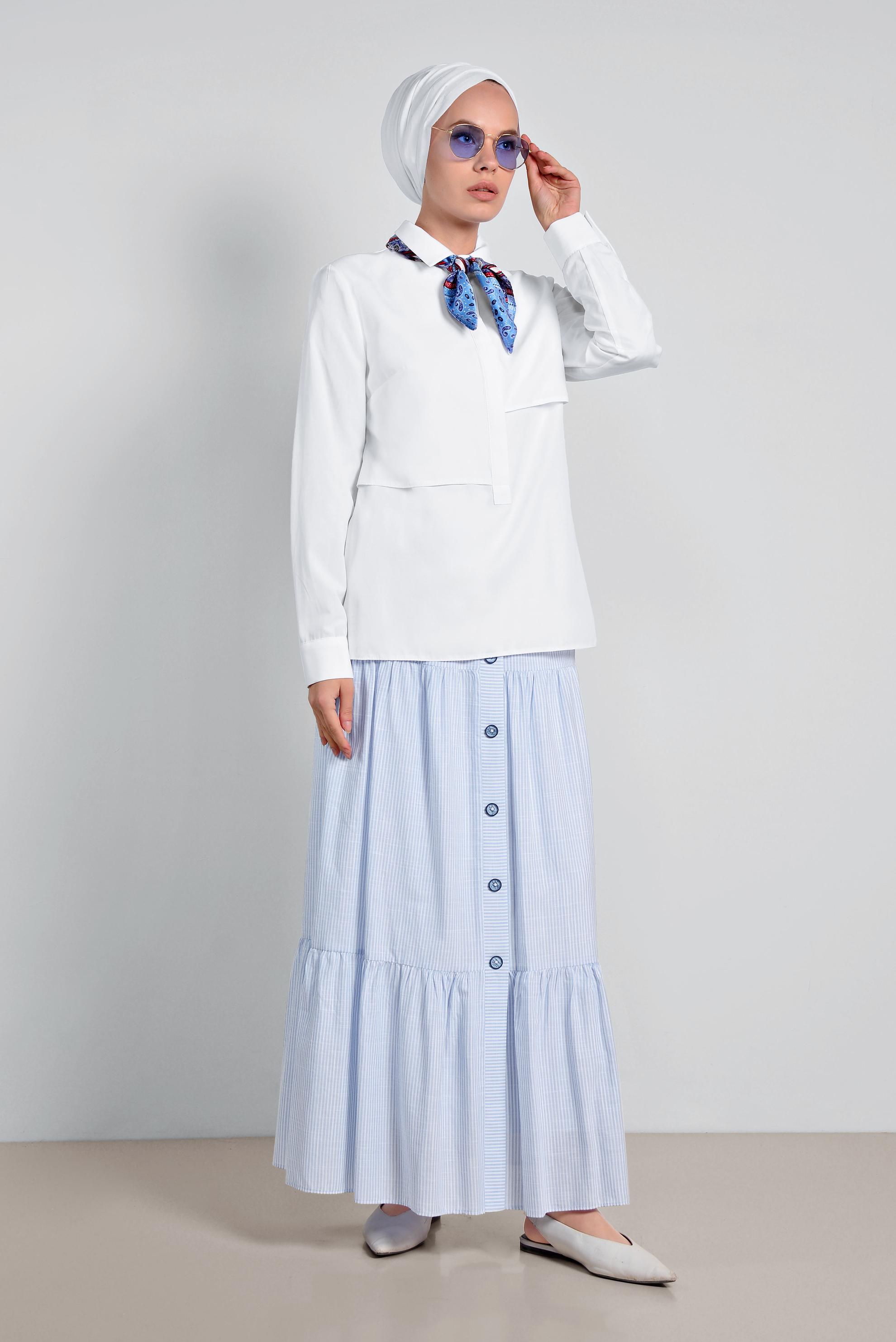 Tesettür giyim BEYAZ GÖMLEK YAKA BLUZ 4376