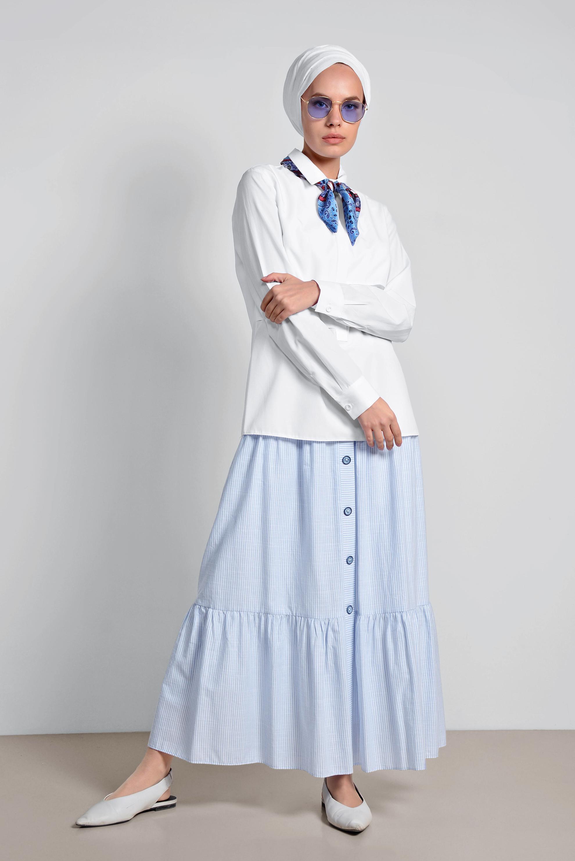 Tesettür giyim BEYAZ GÖMLEK YAKA BLUZ 4376