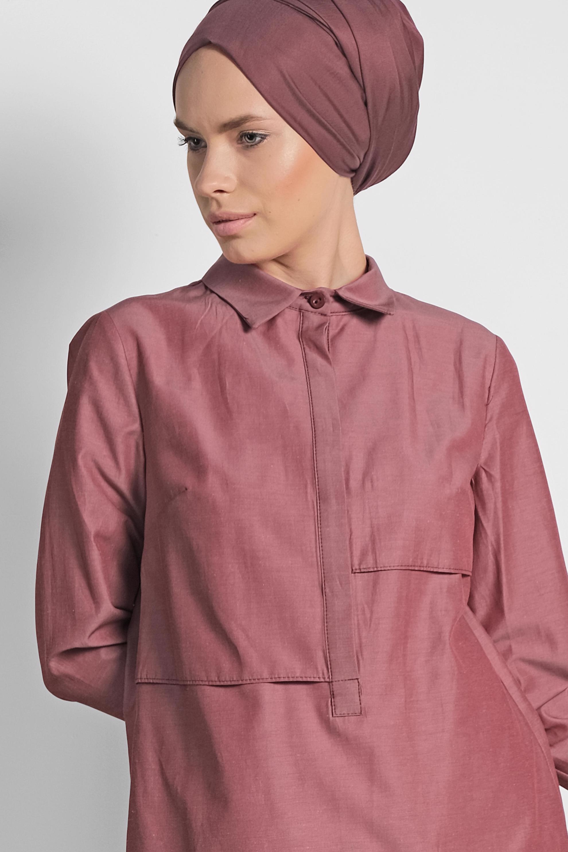 Tesettür giyim BORDO GÖMLEK YAKA BLUZ 4376