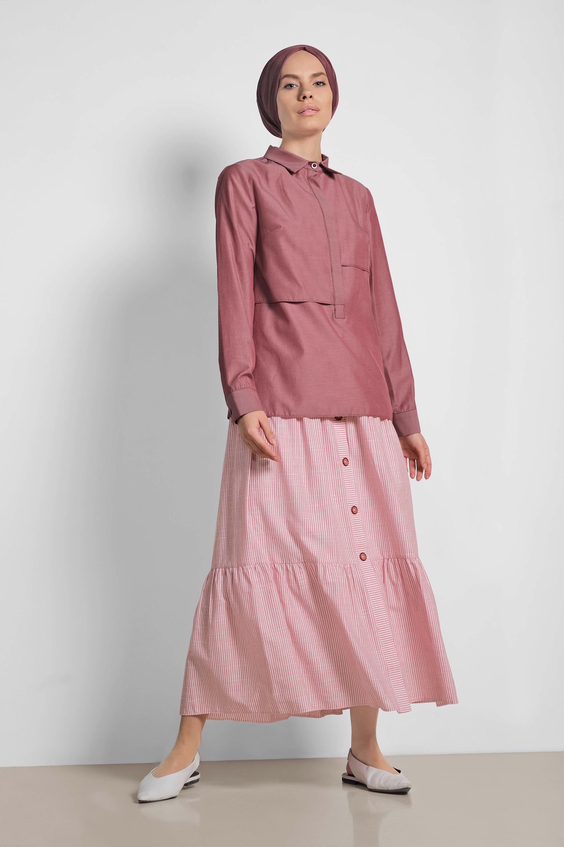 Tesettür giyim BORDO GÖMLEK YAKA BLUZ 4376