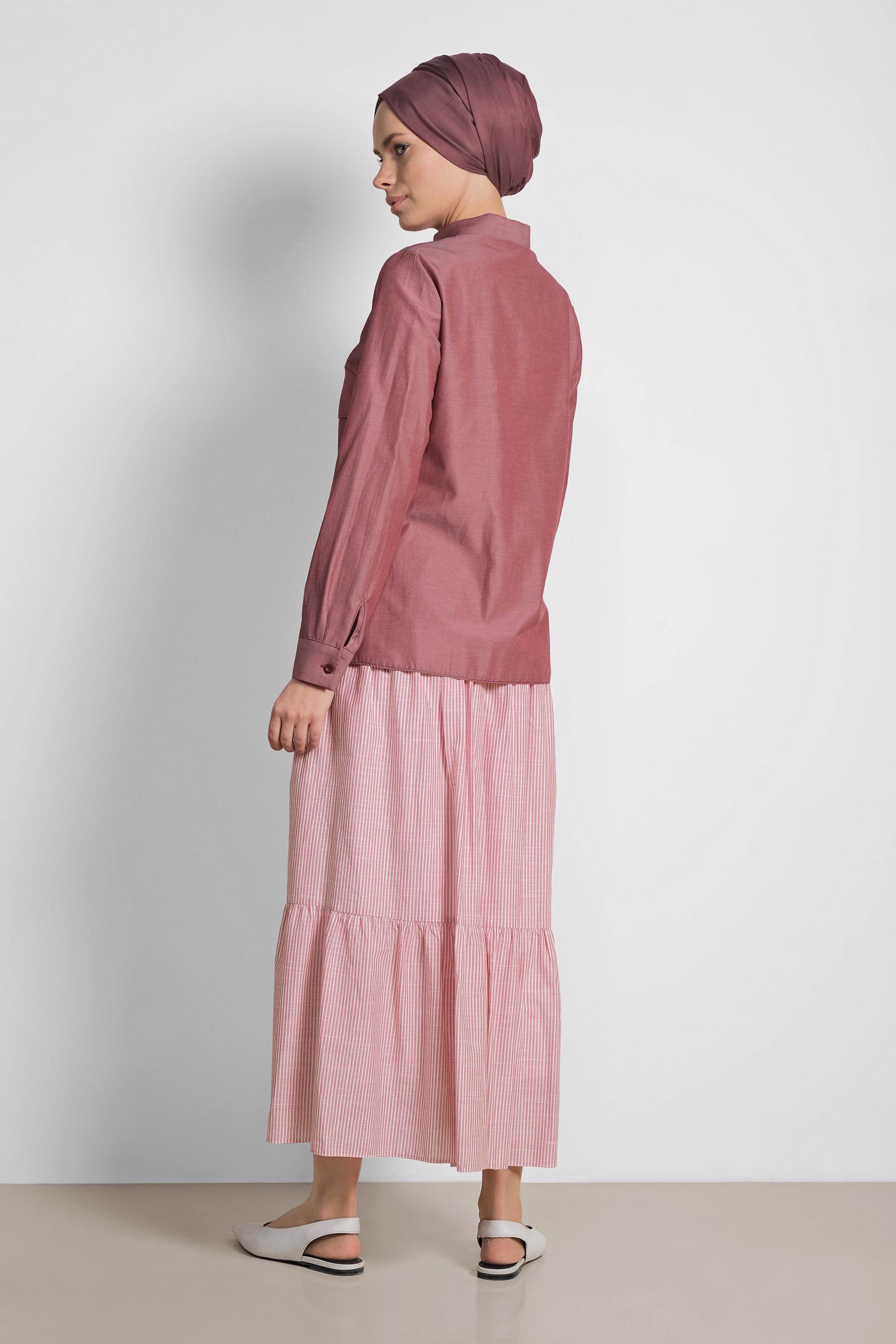 Tesettür giyim BORDO GÖMLEK YAKA BLUZ 4376