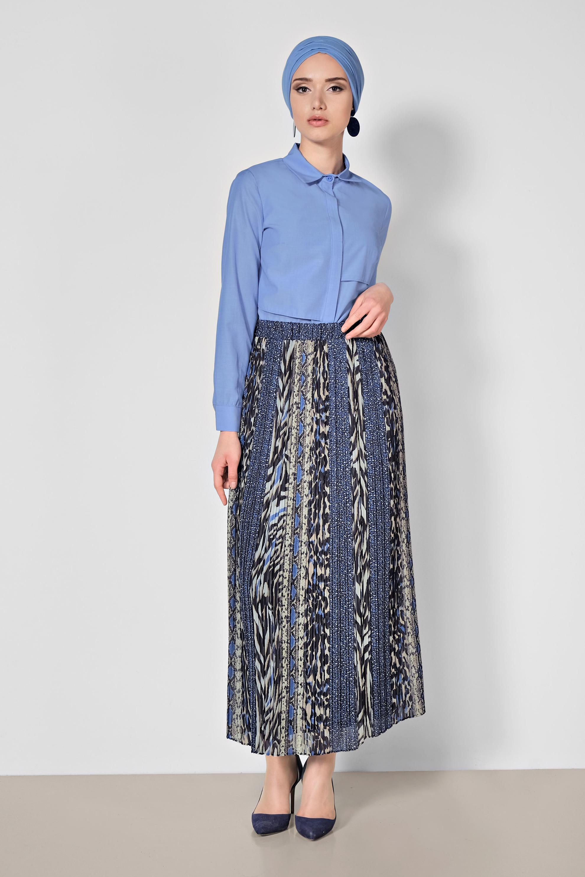 Tesettür giyim MAVİ GÖMLEK YAKA BLUZ 4376